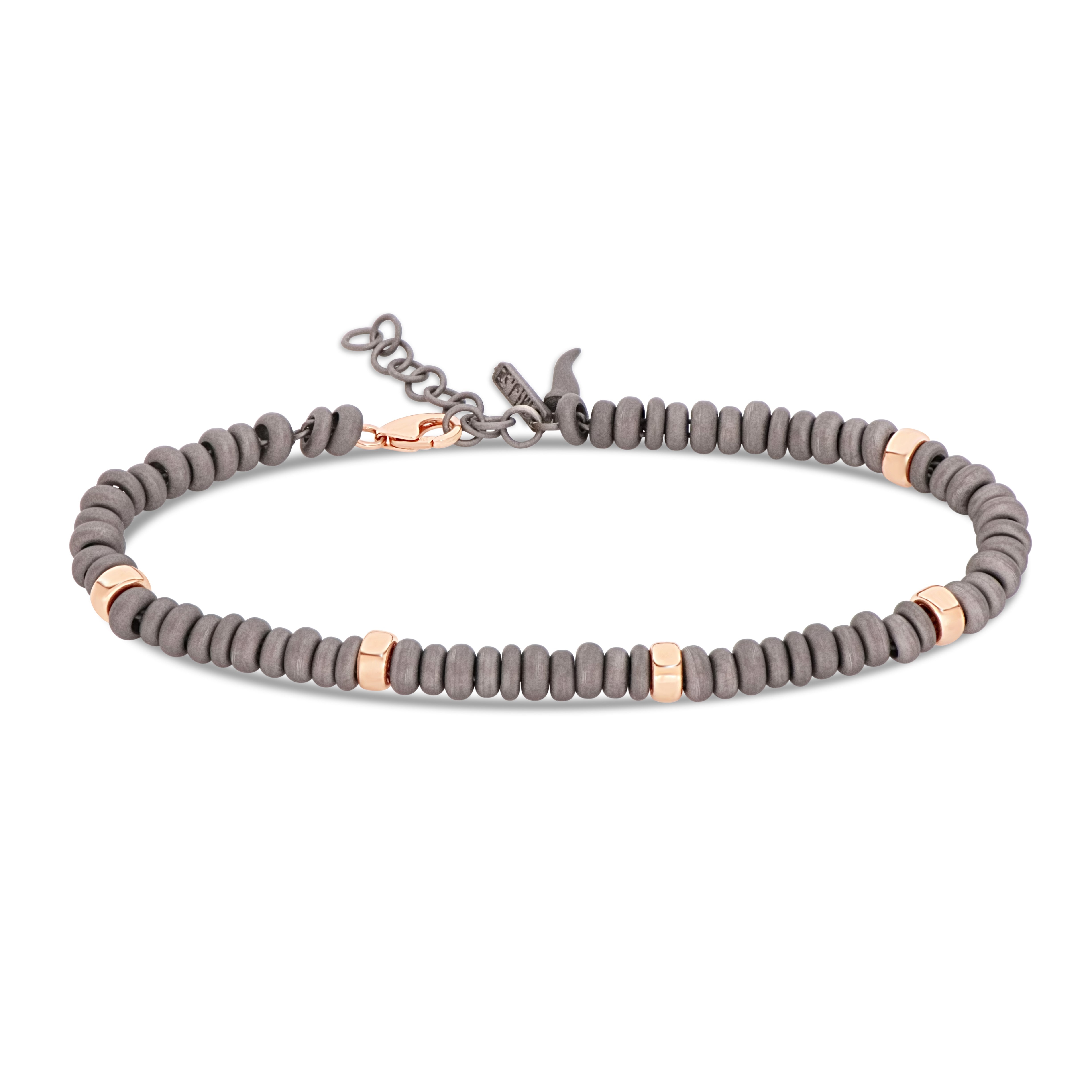 BRACCIALE UOMO CON ANELLINI IN TITANIO E ORO ROSSO 9 KT