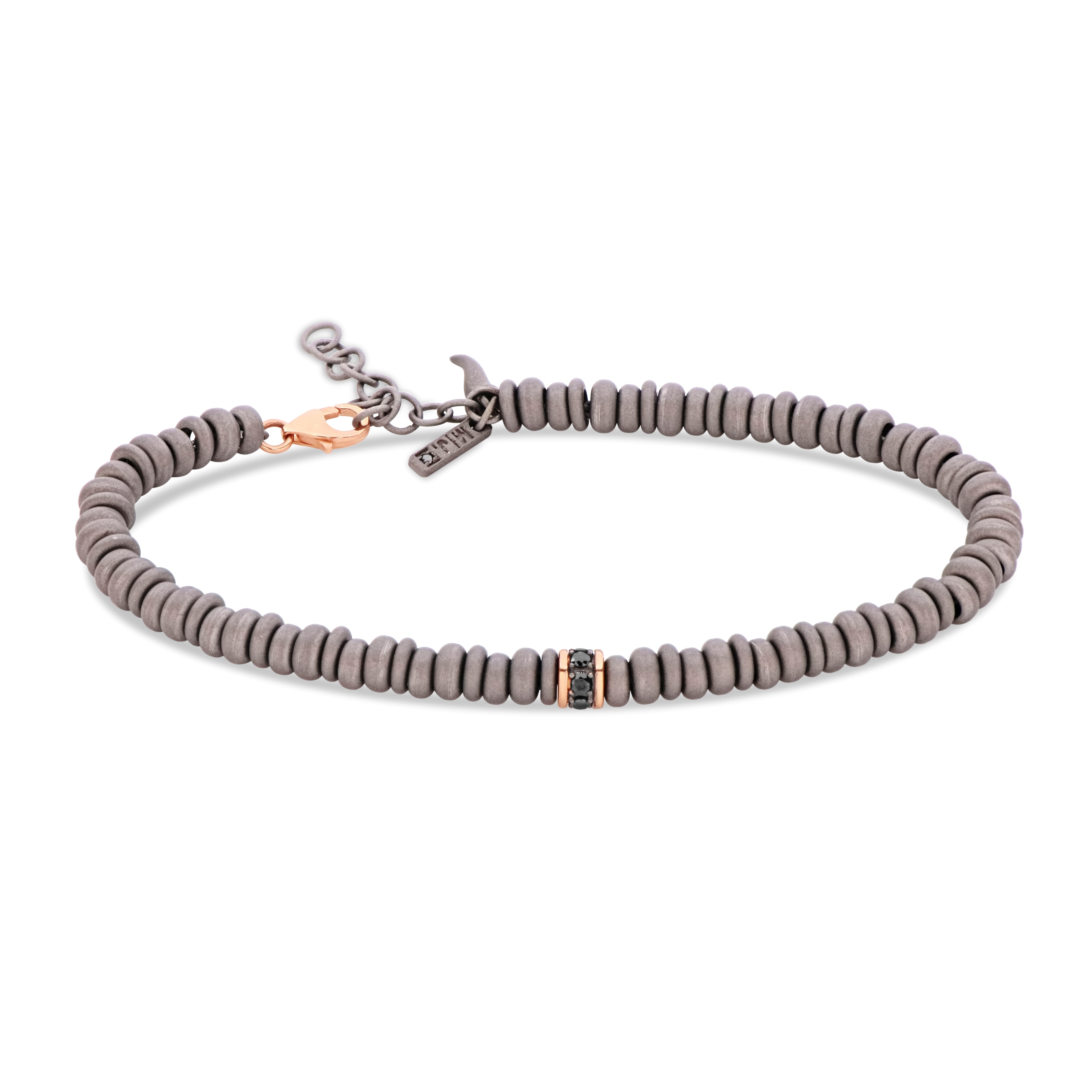 Bracelet UOMO with ANELLINI IN Titanium, RONDELLA IN Rose Gold 9 KT and Diamonds BLACK