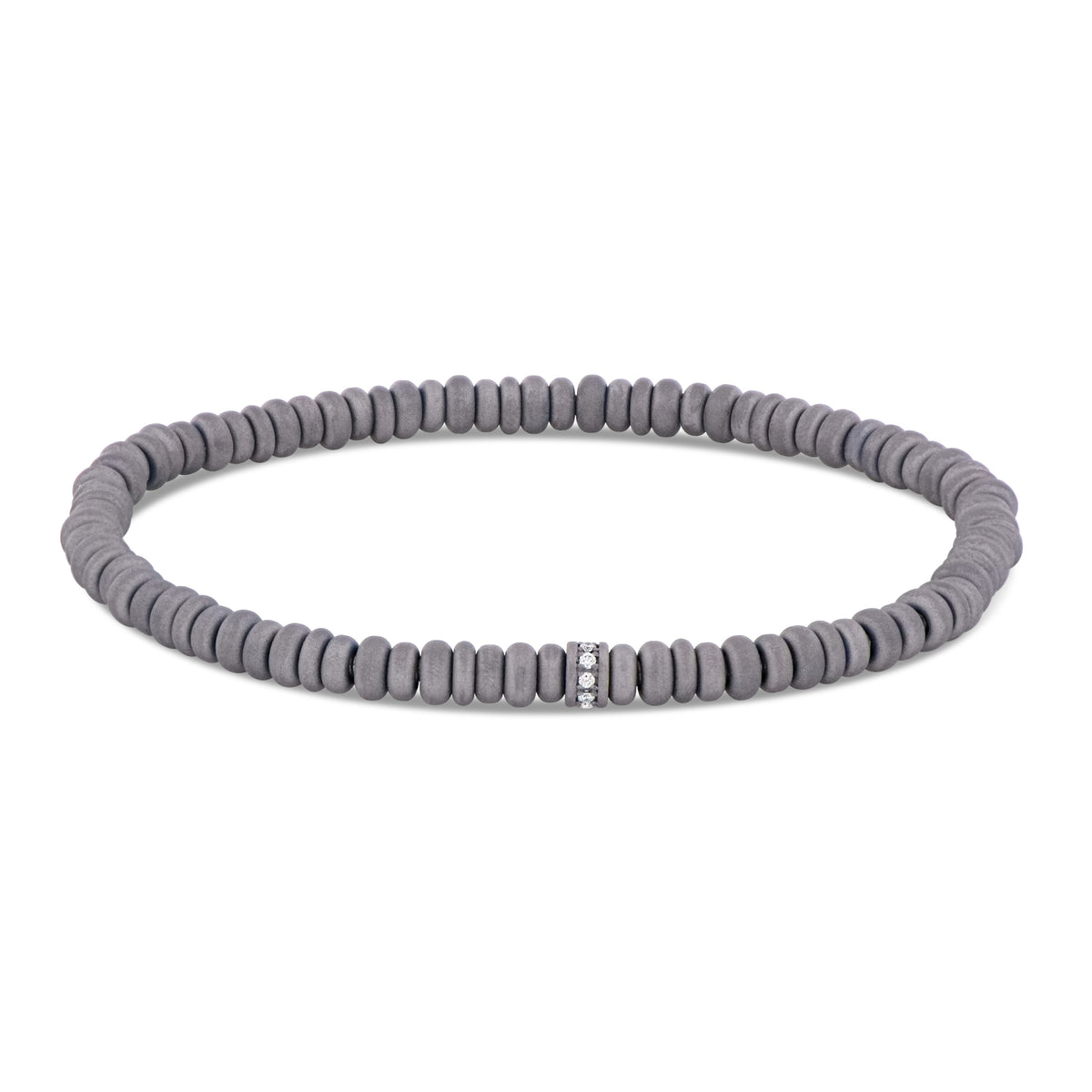 BRACCIALE ELASTICO CON ANELLINI IN TITANIO, RONDELLA CON DIAMANTI WHITE