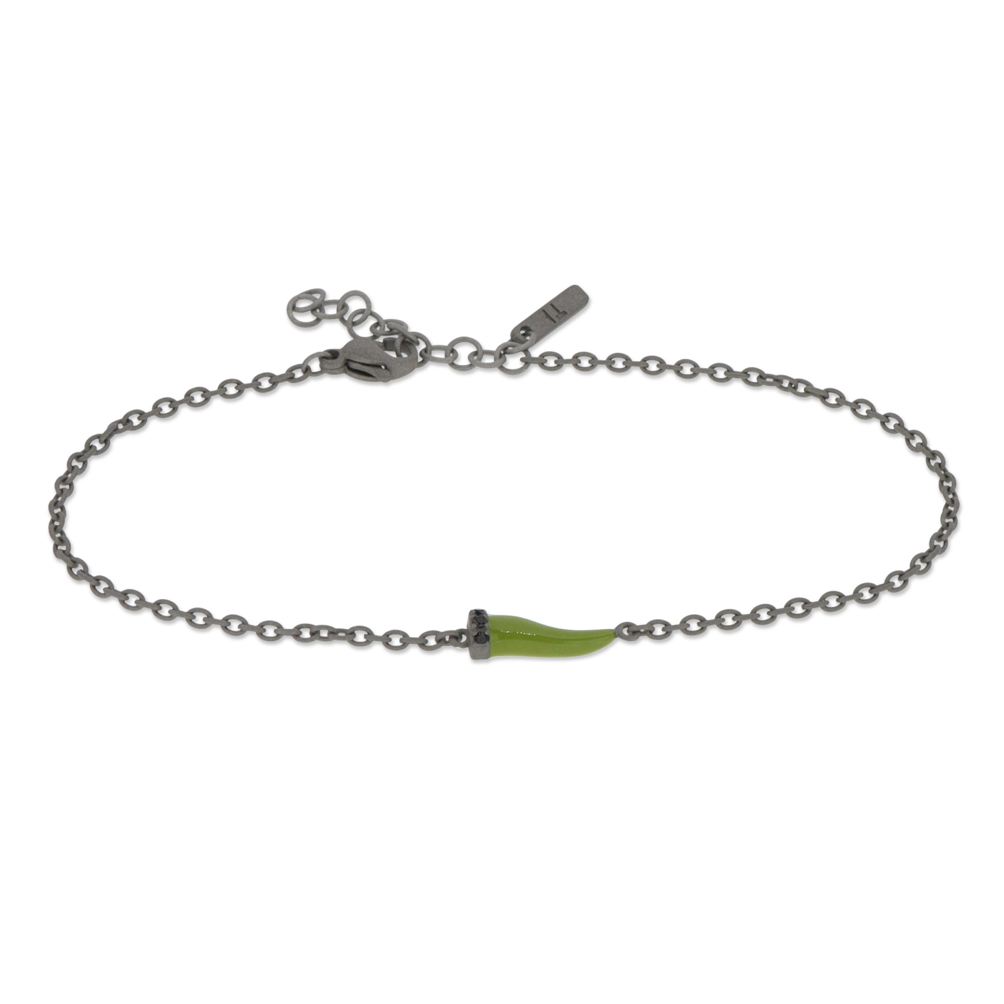 BRACCIALE CON CORNETTO MINI SMALTATO VERDE MILITARE E DIAMANTI BLACK