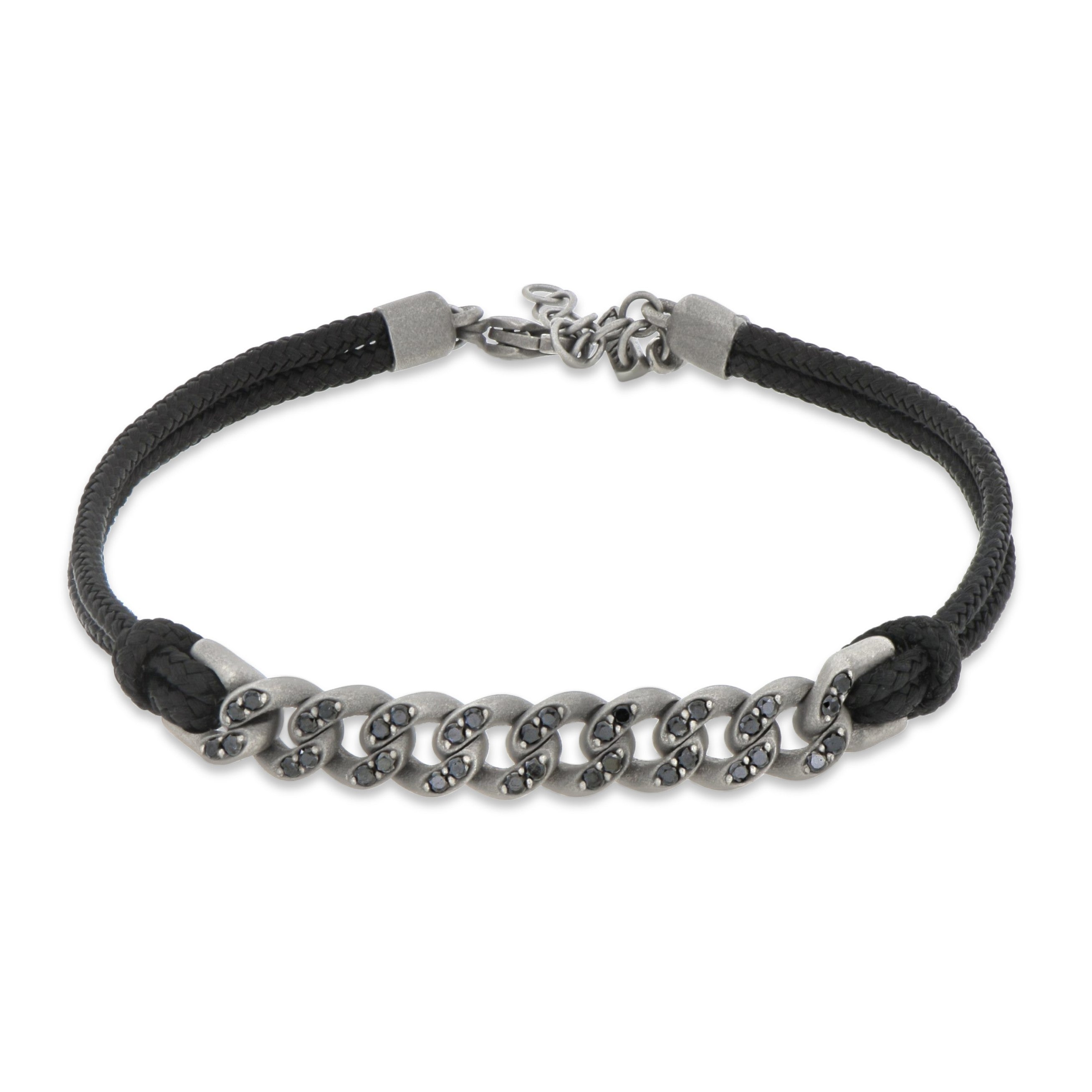 BRACCIALE GROUMETTE NAUTICA IN TITANIO CON DIAMANTI BLACK E LACCIO NERO