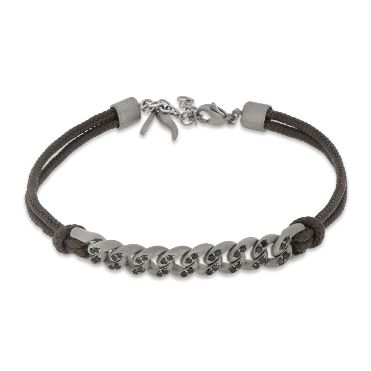 BRACCIALE GROUMETTE NAUTICA IN TITANIO CON DIAMANTI BLACK E LACCIO MOCHA