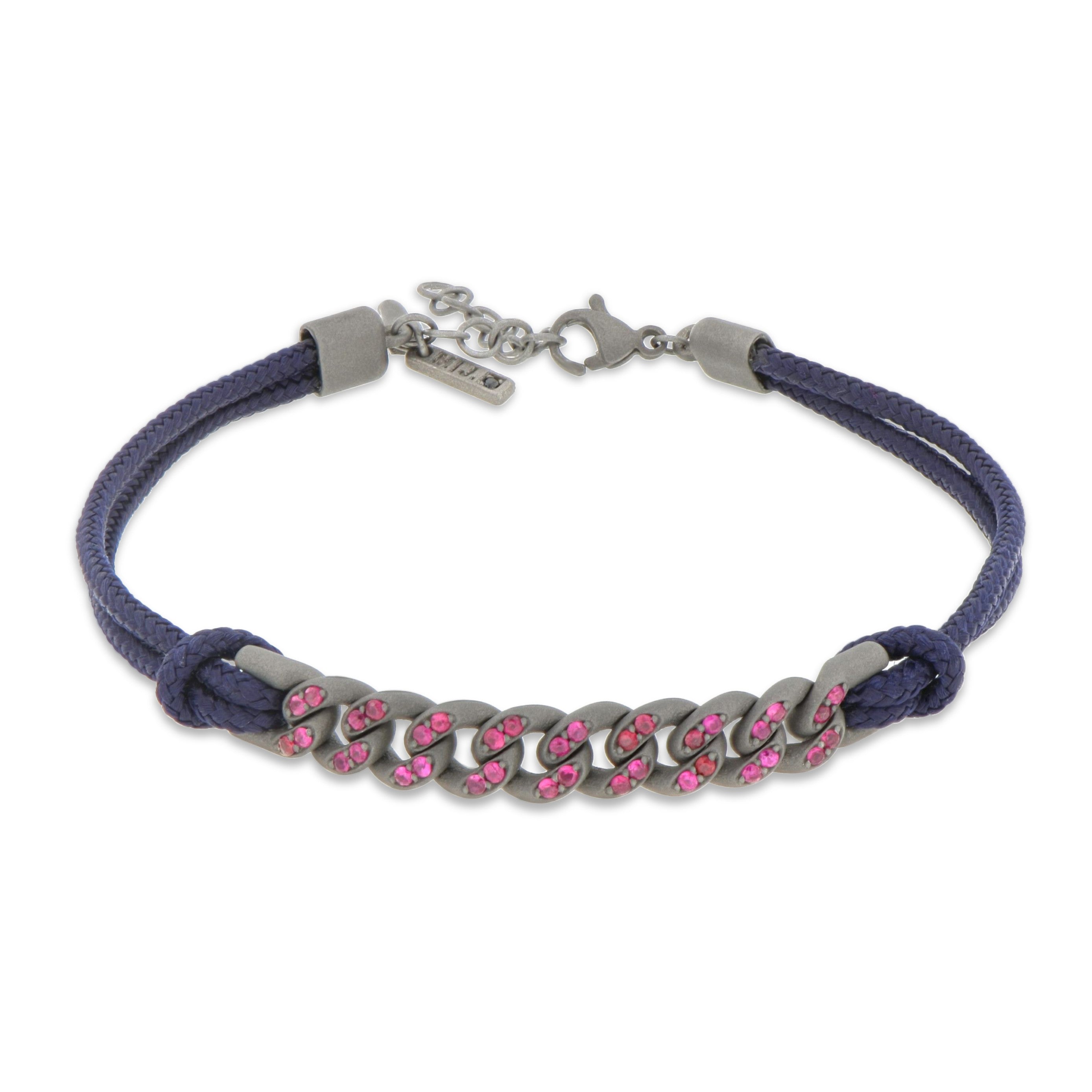 BRACCIALE GROUMETTE NAUTICA IN TITANIO CON RUBINI E LACCIO BLU NAVY