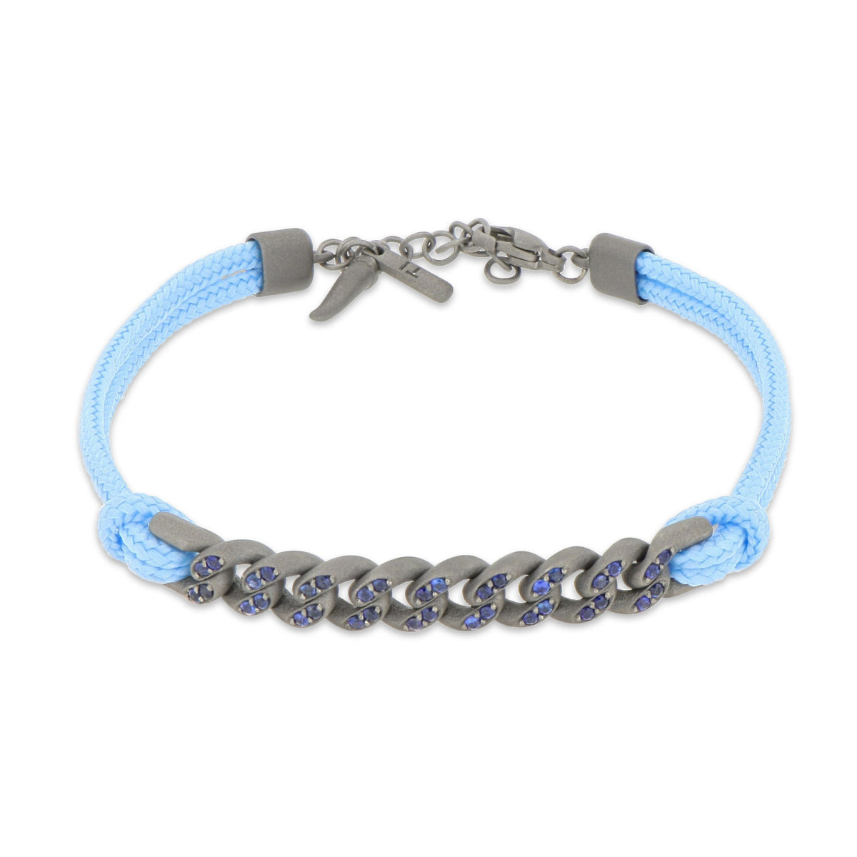 BRACCIALE GROUMETTE NAUTICA IN TITANIO CON ZAFFIRI BLU E LACCIO AZZURRO
