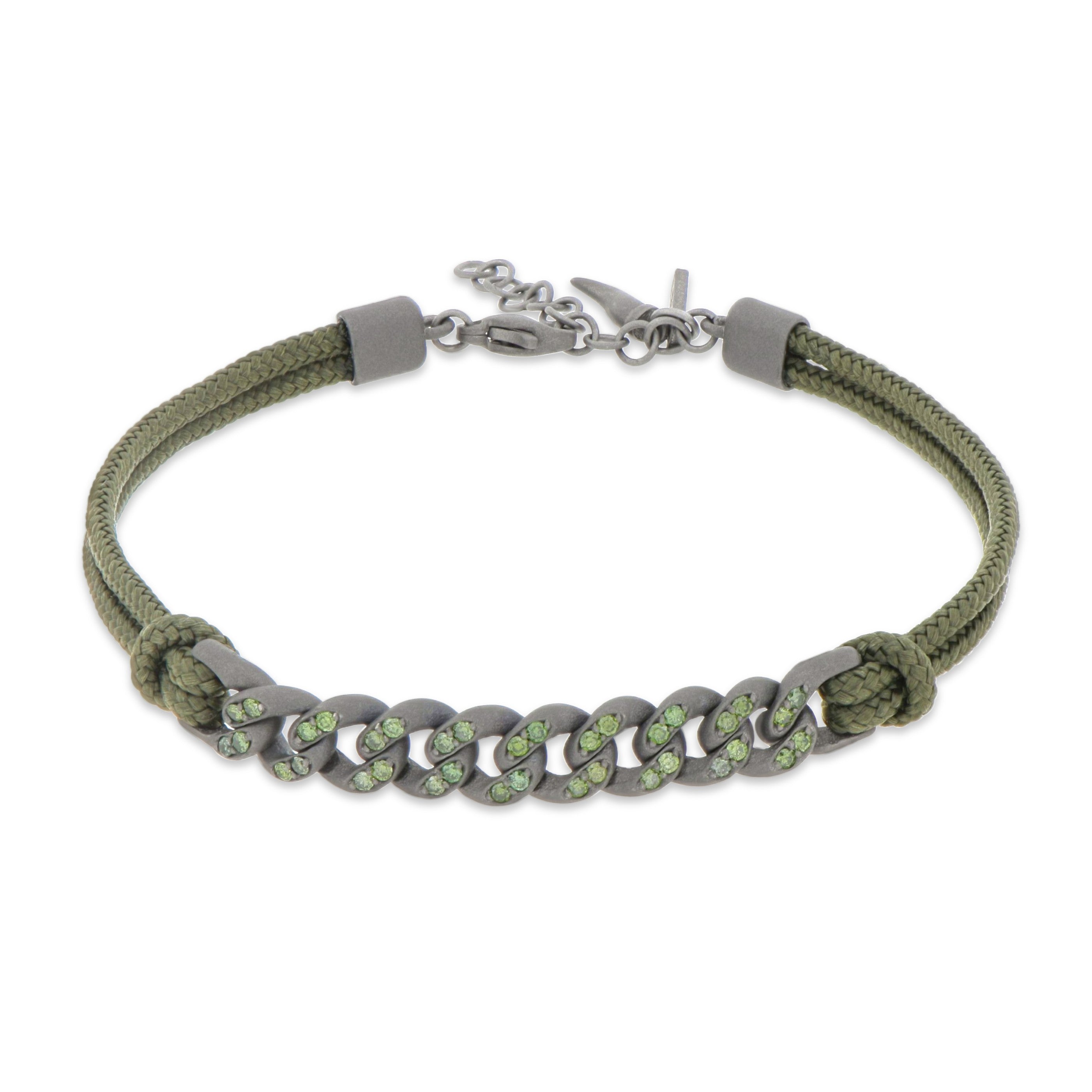 BRACCIALE GROUMETTE NAUTICA IN TITANIO CON DIAMANTI VERDI E LACCIO VERDE MILITARE