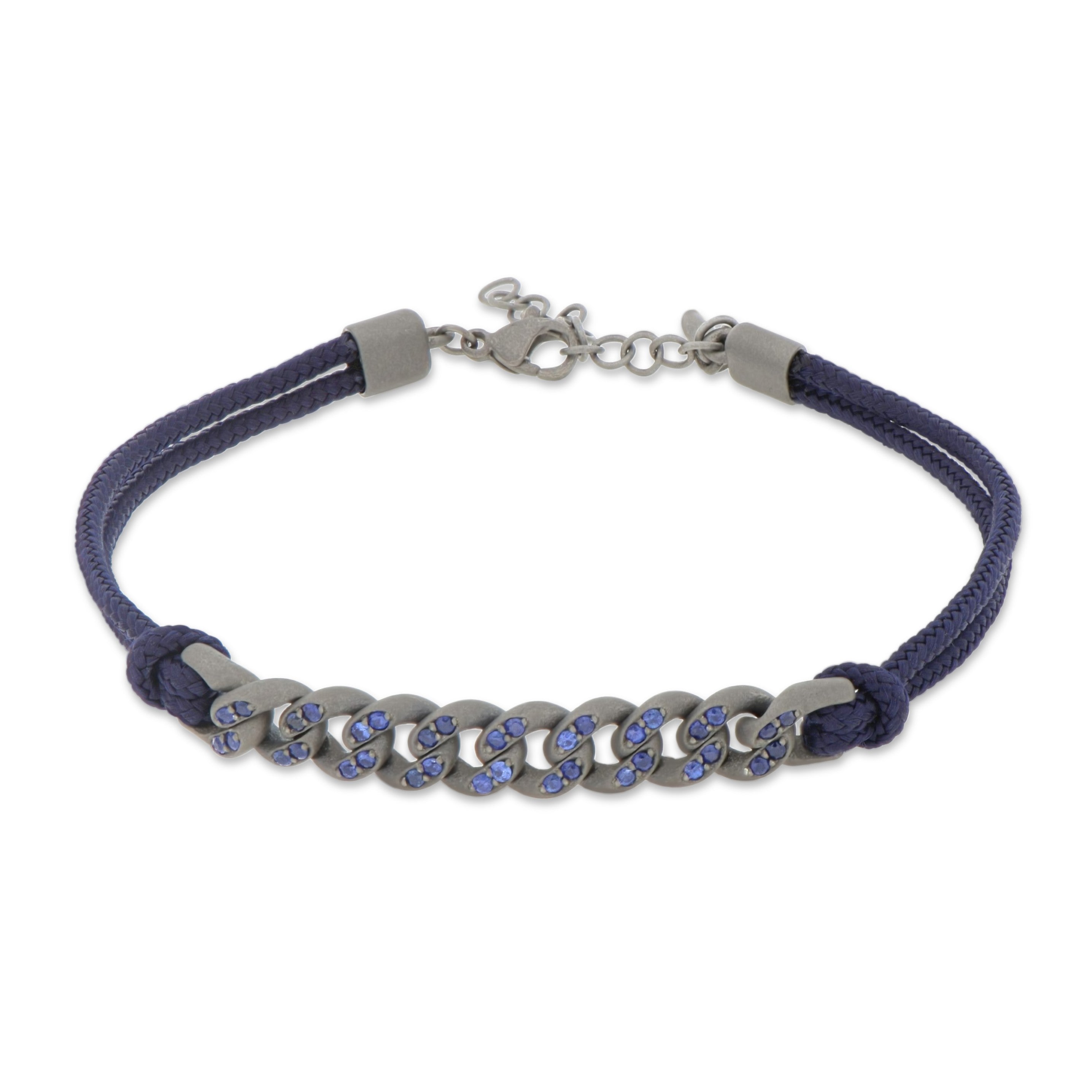 BRACCIALE GROUMETTE NAUTICA IN TITANIO CON ZAFFIRI BLU E LACCIO BLU NAVY