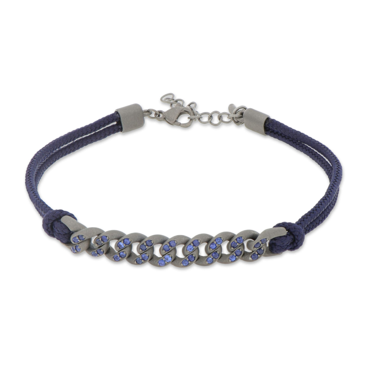 BRACCIALE GROUMETTE NAUTICA IN TITANIO CON ZAFFIRI BLU E LACCIO BLU NAVY