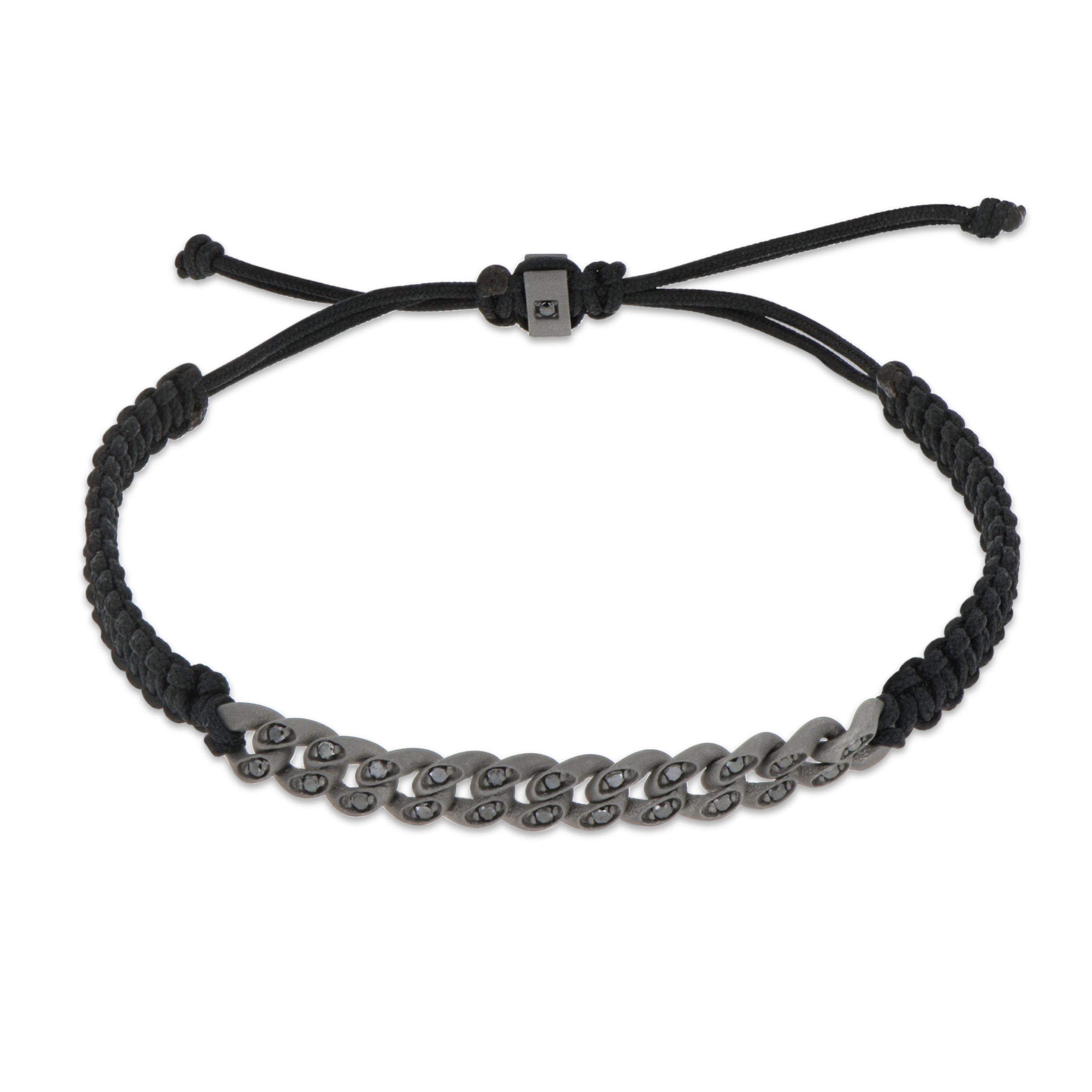 BRACCIALE GROUMETTE NAUTICA MINI IN TITANIO CON DIAMANTI BLACK E LACCIO NERO INTRECCIATO