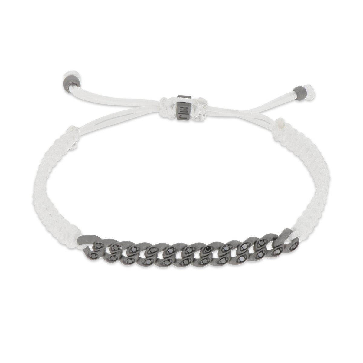 BRACCIALE GROUMETTE NAUTICA MINI IN TITANIO CON DIAMANTI BLACK E LACCIO BIANCO INTRECCIATO