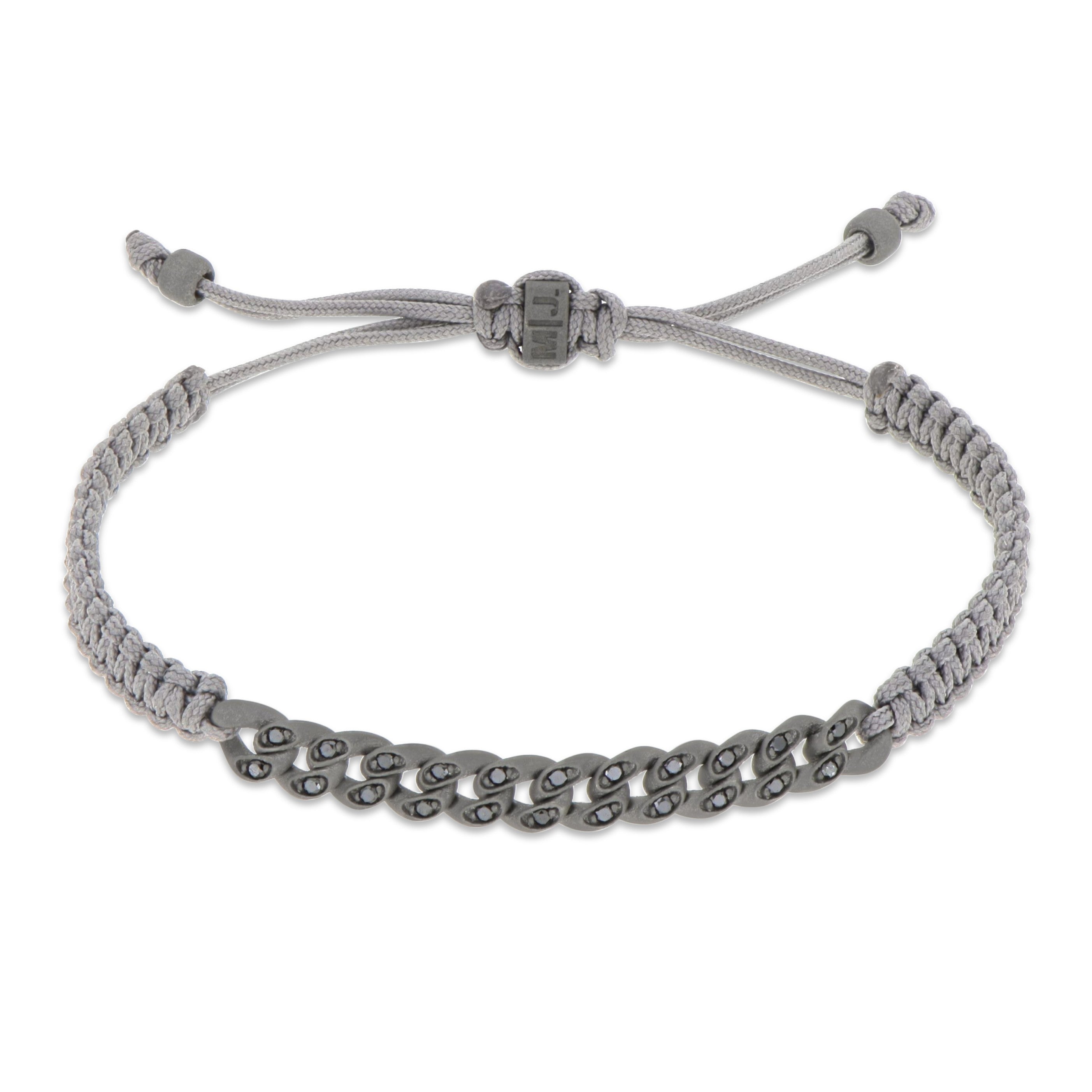 Bracelet GROUMETTE NAUTICA MINI IN Titanium with Diamonds BLACK and LACCIO GRIGIO INTRECCIATO
