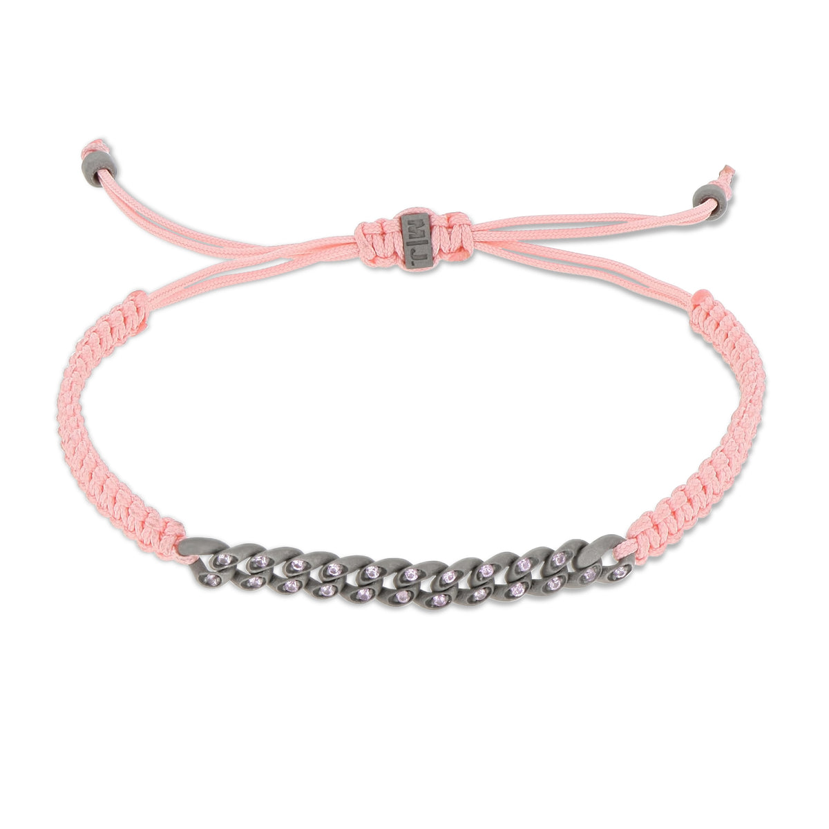 BRACCIALE GROUMETTE NAUTICA MINI IN TITANIO CON ZAFFIRI ROSA E LACCIO ROSA INTRECCIATO