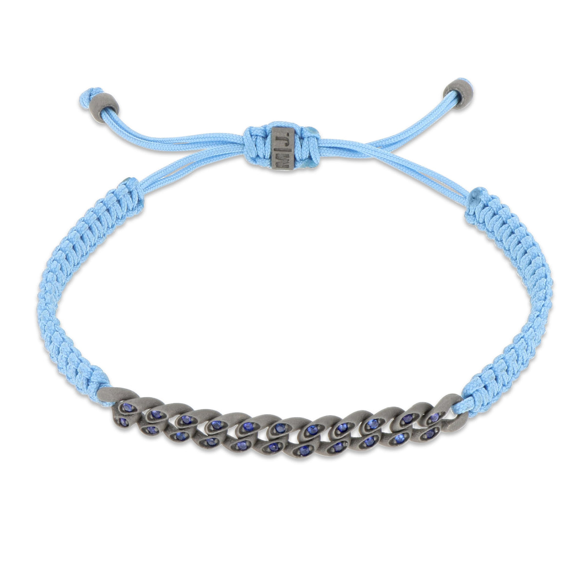 BRACCIALE GROUMETTE NAUTICA MINI IN TITANIO CON ZAFFIRI BLU E LACCIO AZZURRO INTRECCIATO