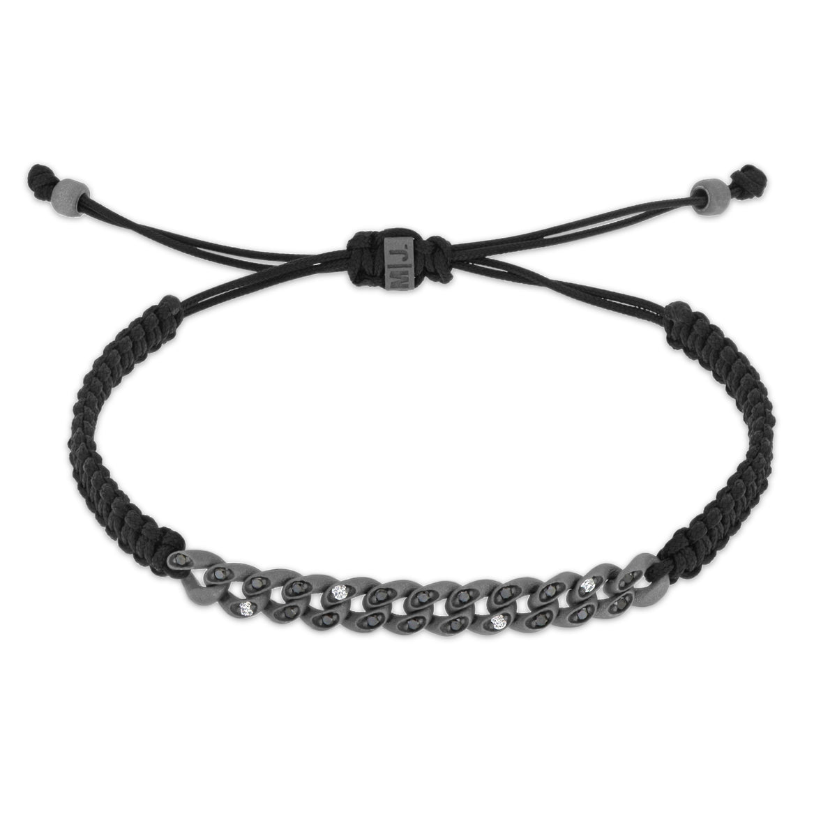 BRACCIALE GROUMETTE NAUTICA MINI IN TITANIO CON DIAMANTI BLACK E WHITE A SPOT E LACCIO NERO INTRECCIATO