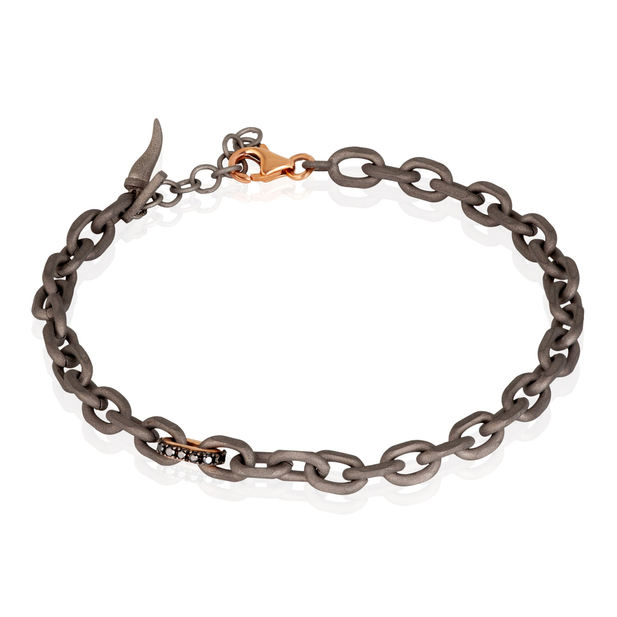 BRACCIALE UOMO CON CATENA IN TITANIO, ORO ROSSO 9 KT E DIAMANTI BLACK