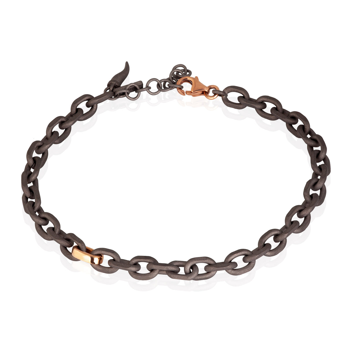 BRACCIALE UOMO CON CATENA IN TITANIO E ORO ROSSO 9 KT