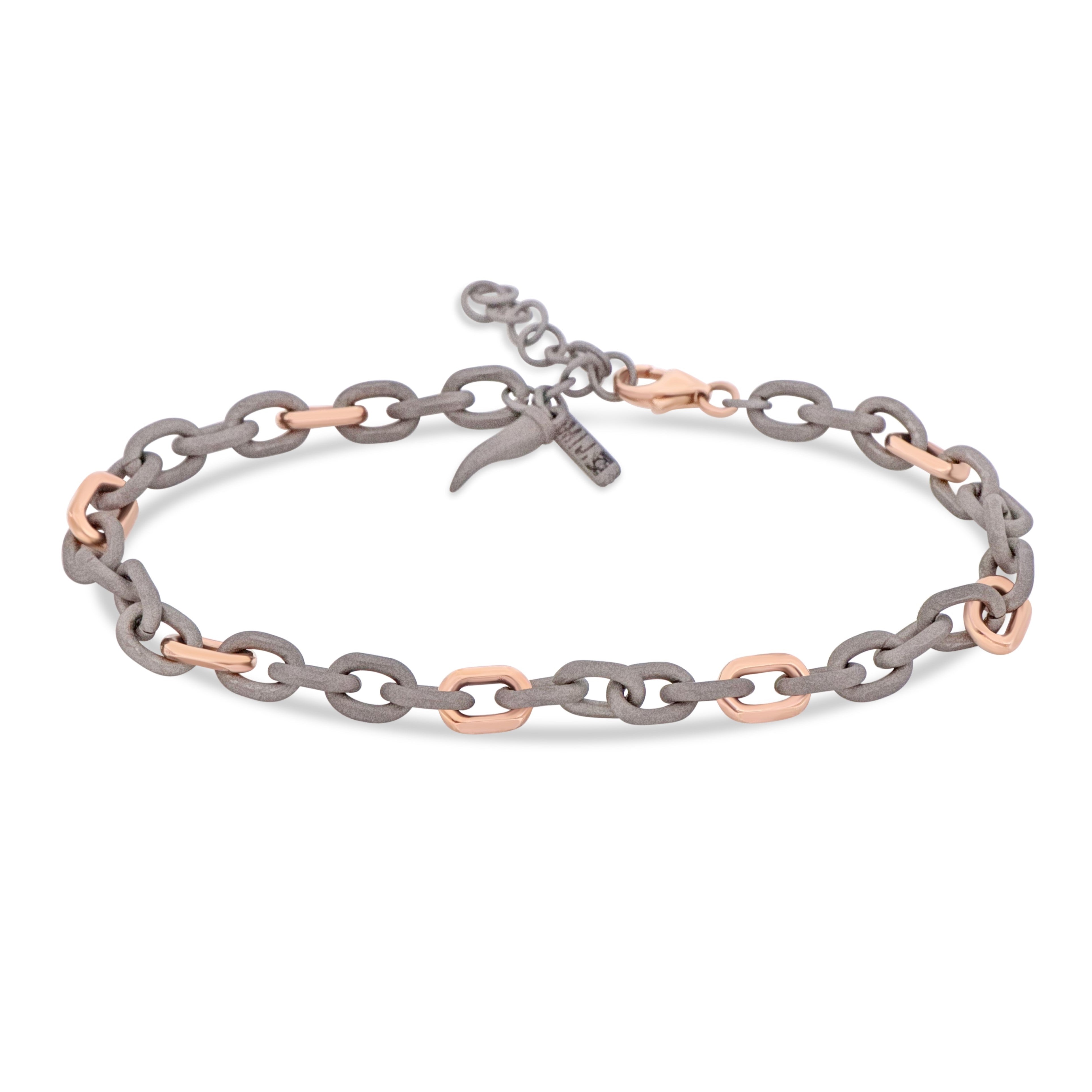 BRACCIALE UOMO CON CATENA IN TITANIO E ORO ROSSO 9 KT