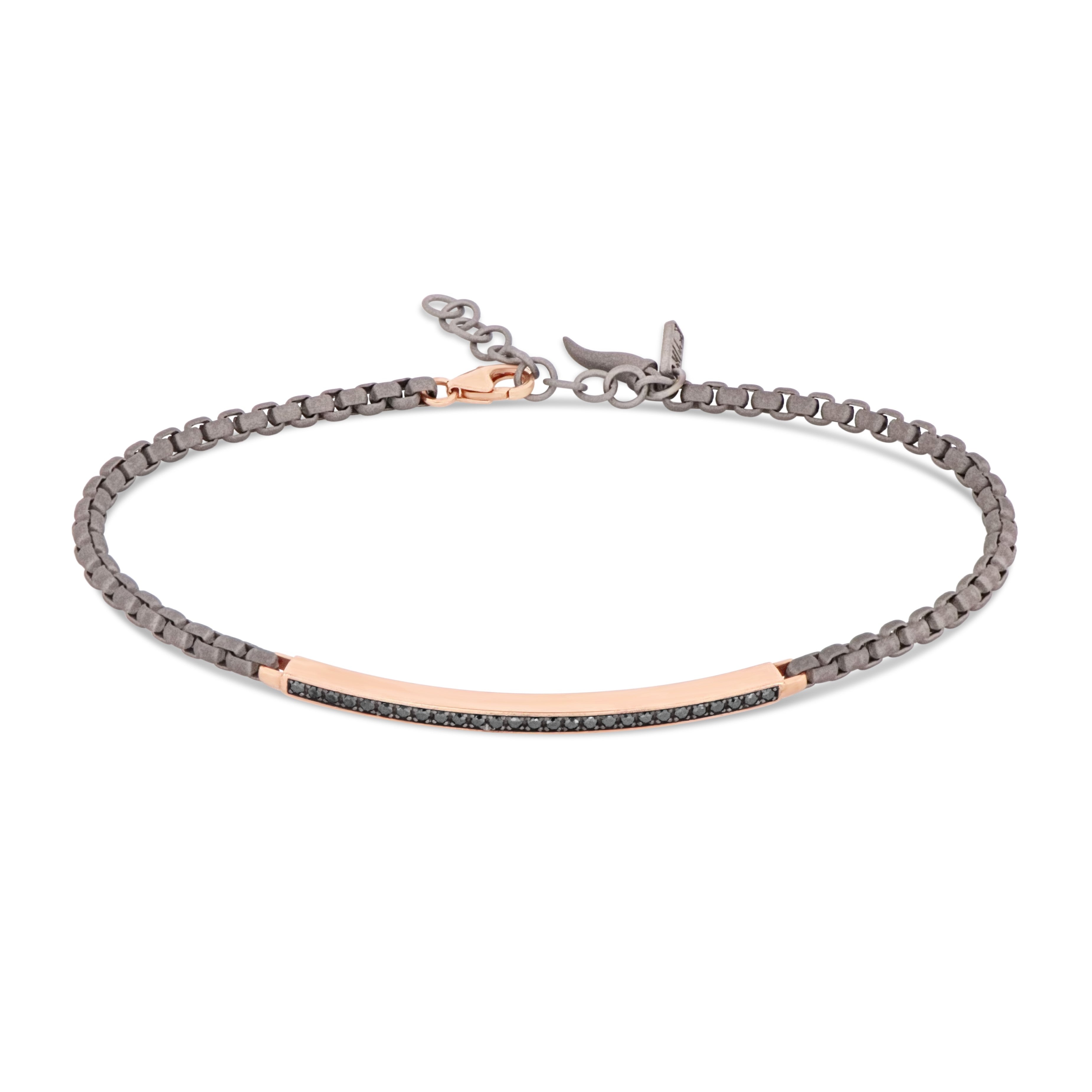BRACCIALE UOMO CON CATENINA SCOOBY DOO IN TITANIO E TARGHETTA IN ORO ROSSO 9 KT CON DIAMANTI BLACK