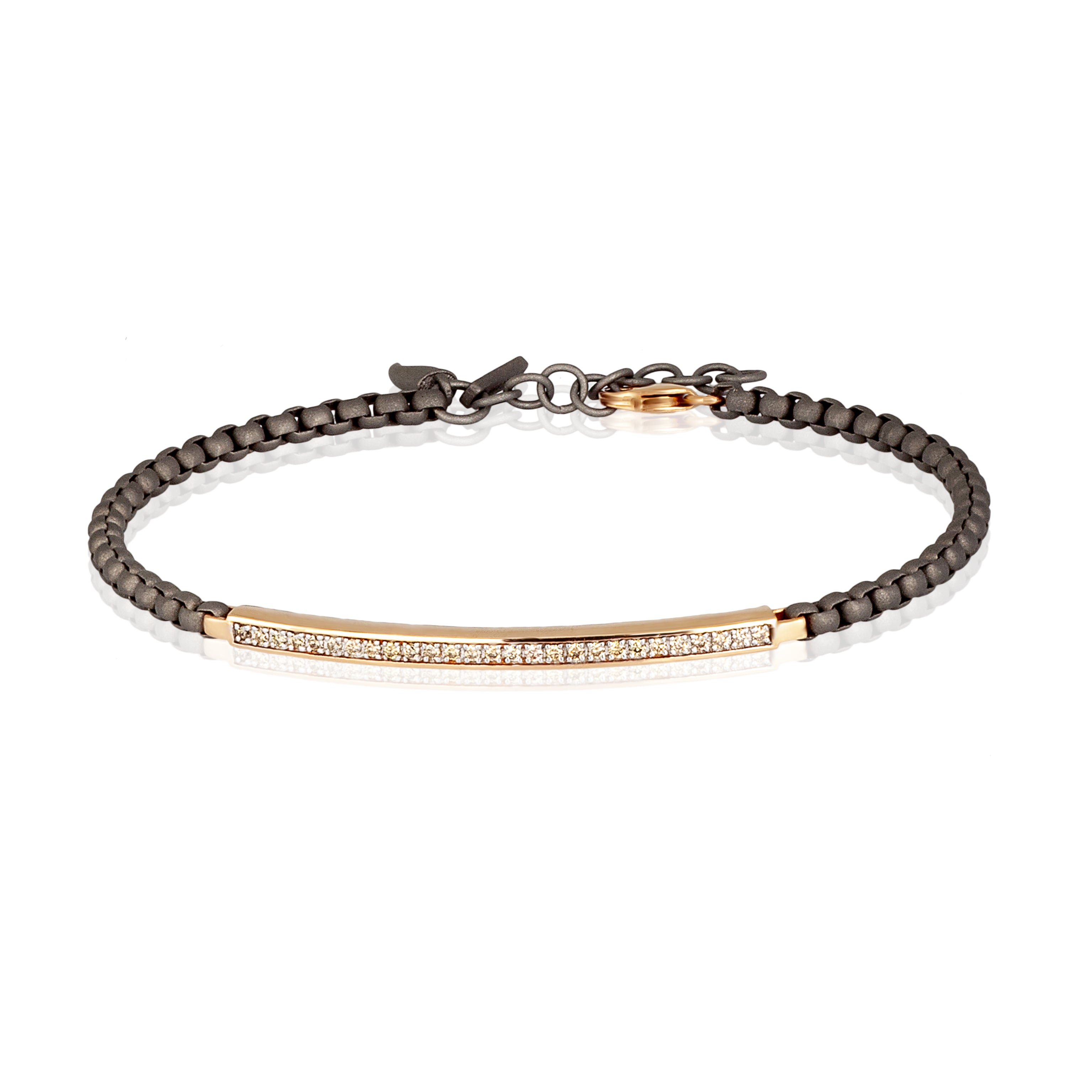 Bracelet UOMO with CATENINA SCOOBY DOO IN Titanium and TARGHETTA IN Yellow gold 9 KT with Diamonds BROWN