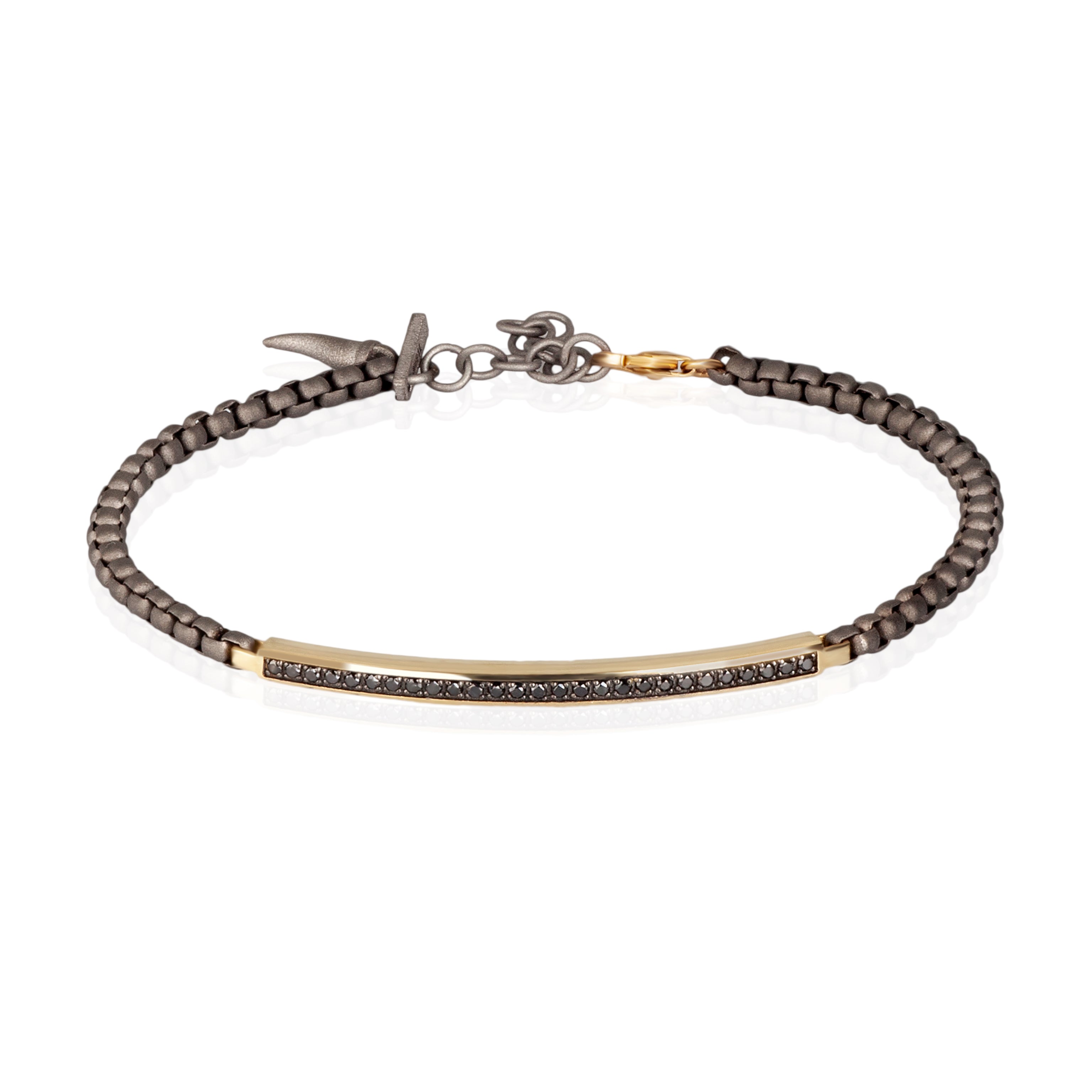 Bracelet UOMO with CATENINA SCOOBY DOO IN Titanium and TARGHETTA IN Yellow gold 9 KT with Diamonds BLACK