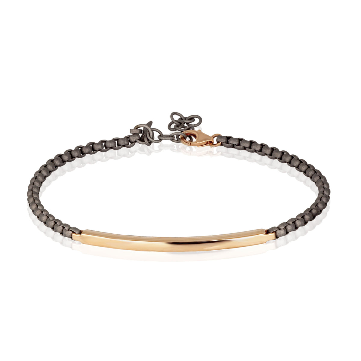 BRACCIALE UOMO CON CATENINA SCOOBY DOO IN TITANIO E TARGHETTA LUCIDA IN ORO ROSSO 9 KT