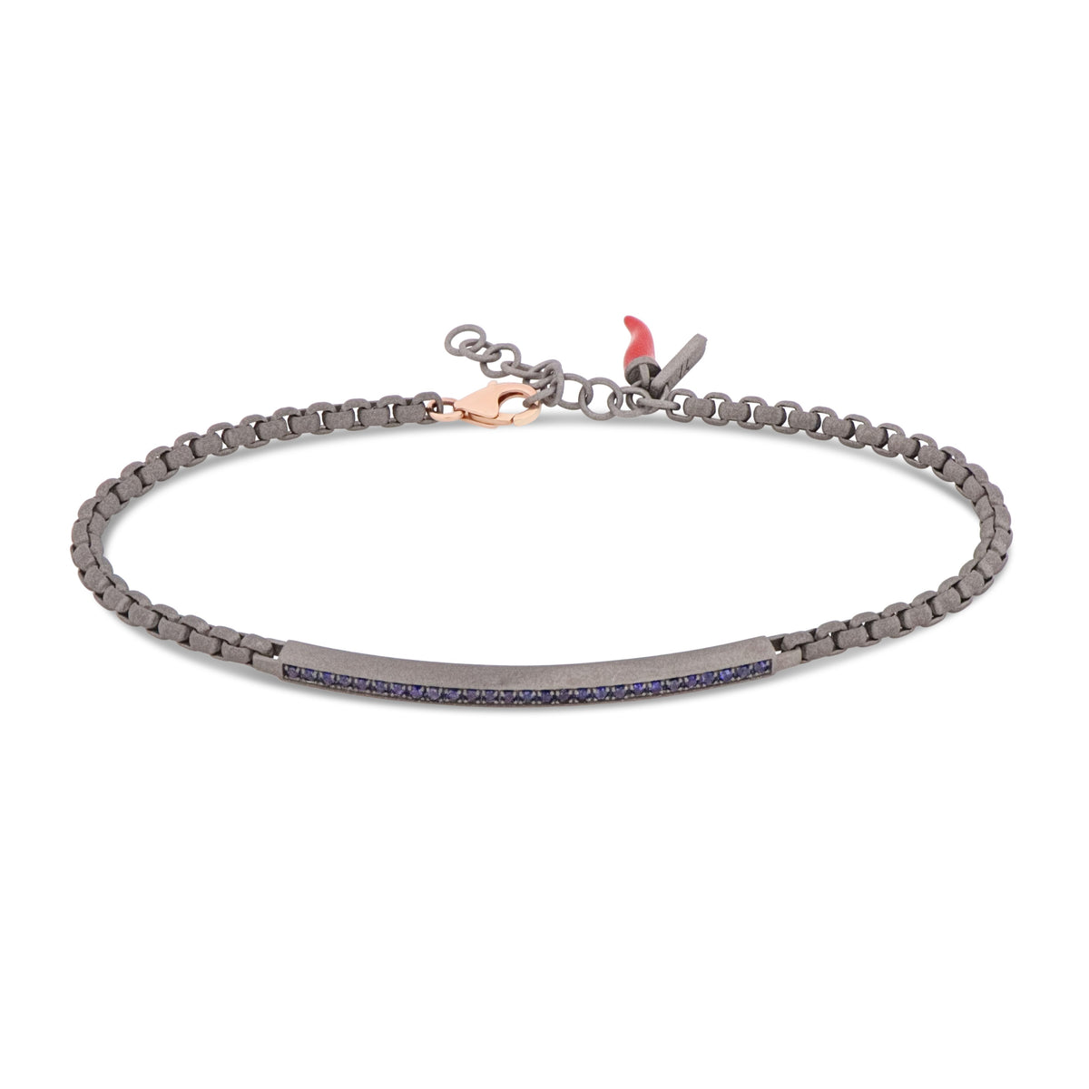 BRACCIALE UOMO CON CATENINA SCOOBY DOO E TARGHETTA IN TITANIO CON ZAFFIRI BLU