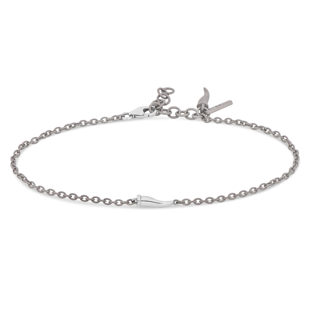 BRACCIALE UOMO IN TITANIO CON CORNETTO E MOSCHETTONE IN ORO BIANCO 9 KT
