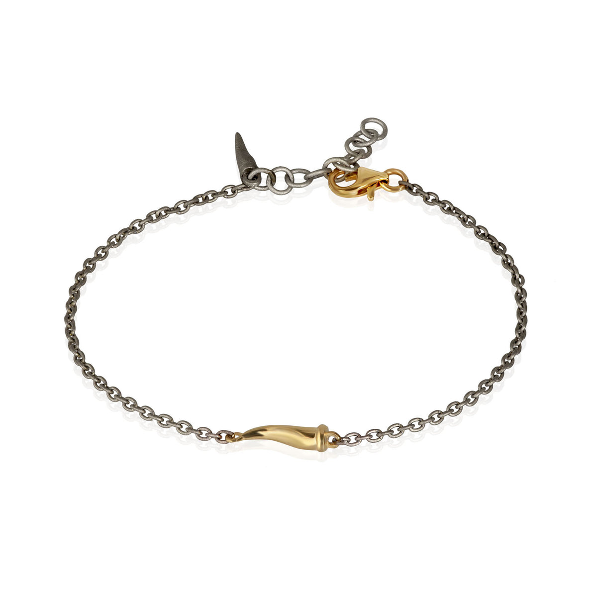 BRACCIALE UOMO IN TITANIO CON CORNETTO E MOSCHETTONE IN ORO GIALLO 9 KT