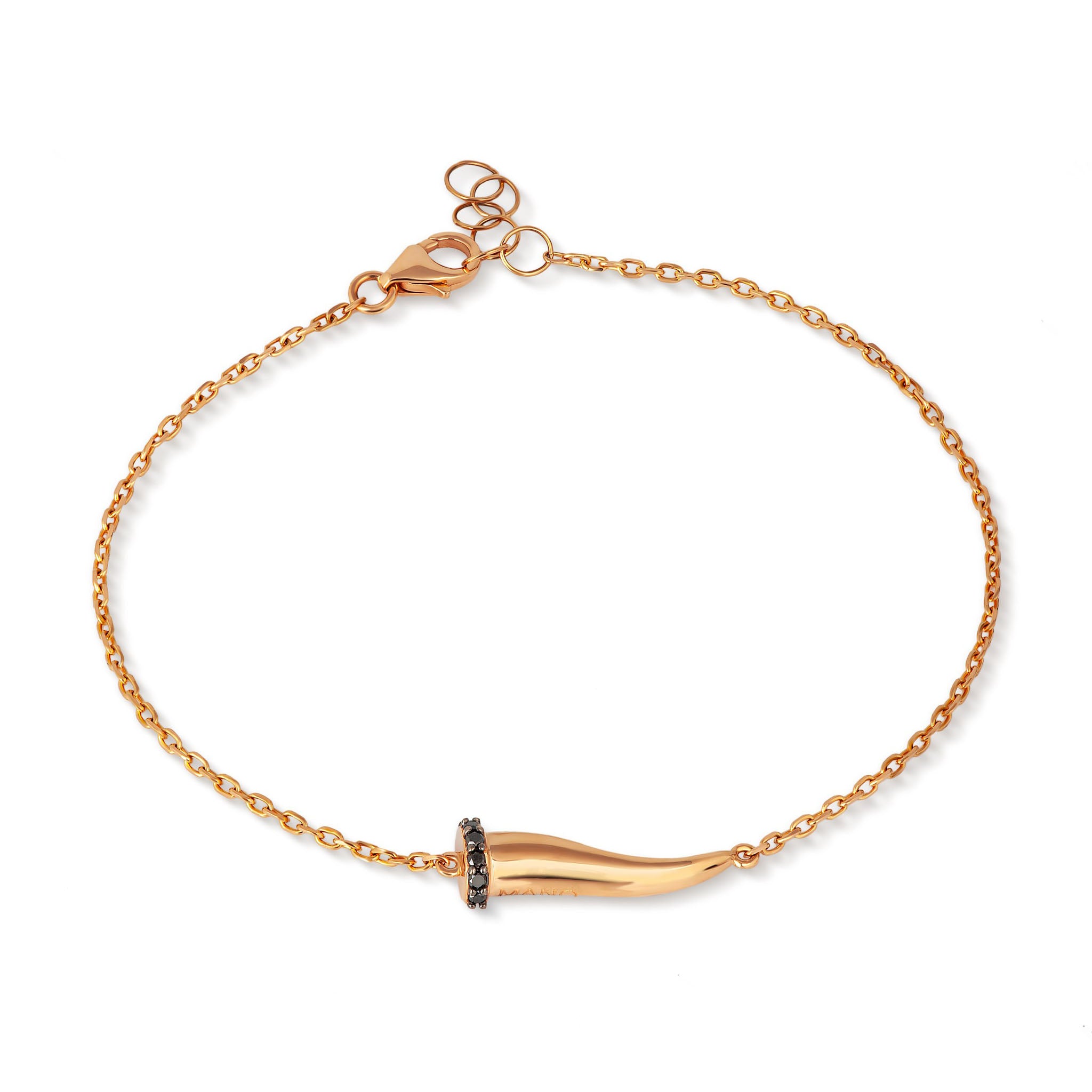 BRACCIALE CHARMS CON CORNETTO IN ORO ROSSO 9KT, 7 BLACK E CATENA 9 KT