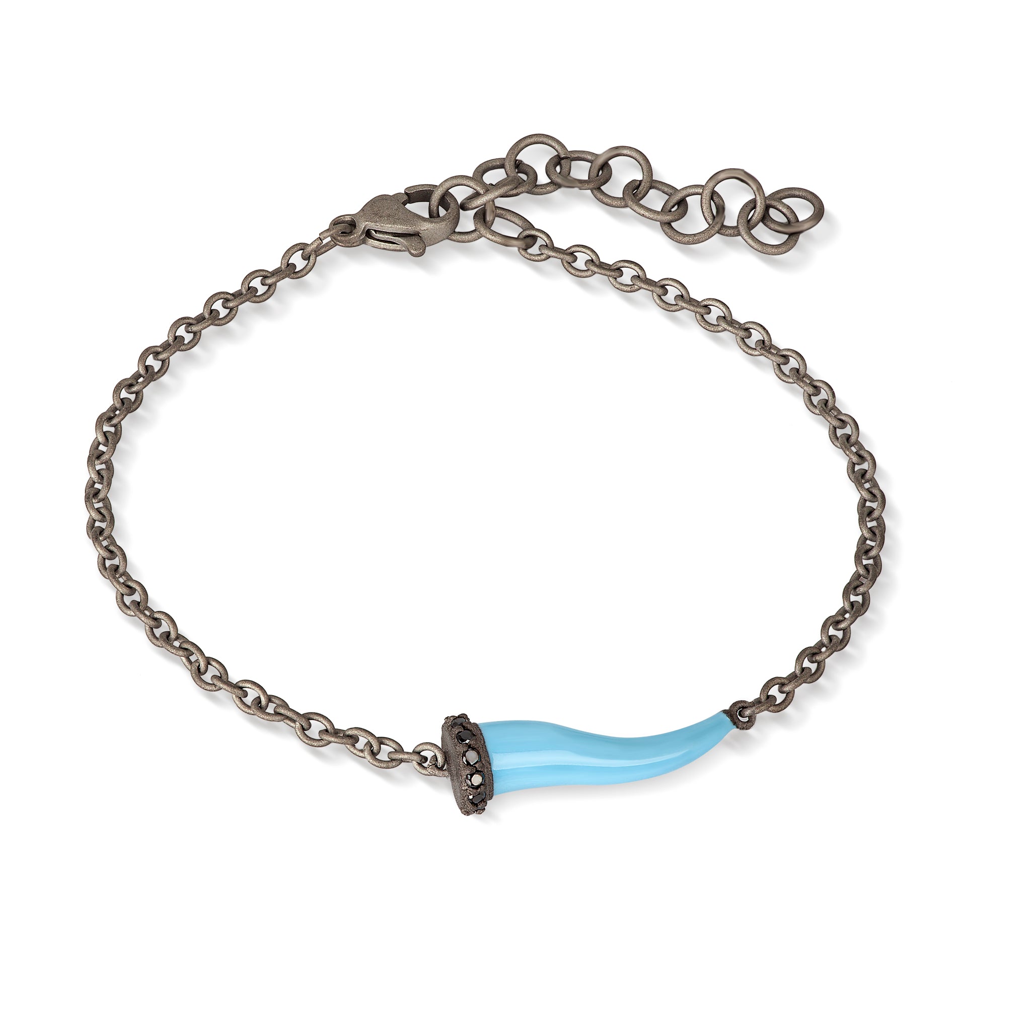 Bracelet CHARMS with CORNETTO SMALTATO AZZURRO IN Titanium, 5 BLACK and CATENA