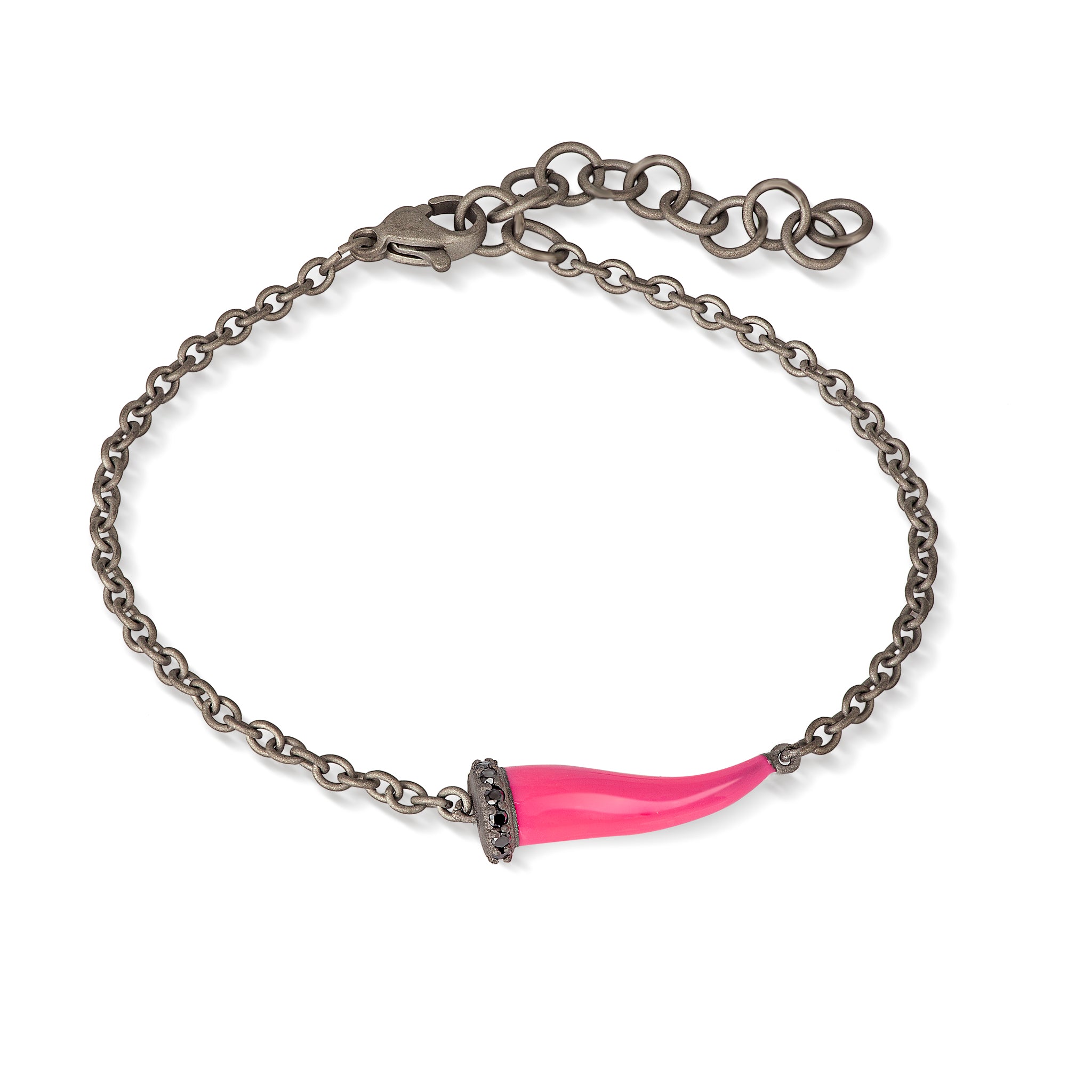 Bracelet CHARMS with CORNETTO SMALTATO FUCSIA IN Titanium, 5 BLACK and CATENA