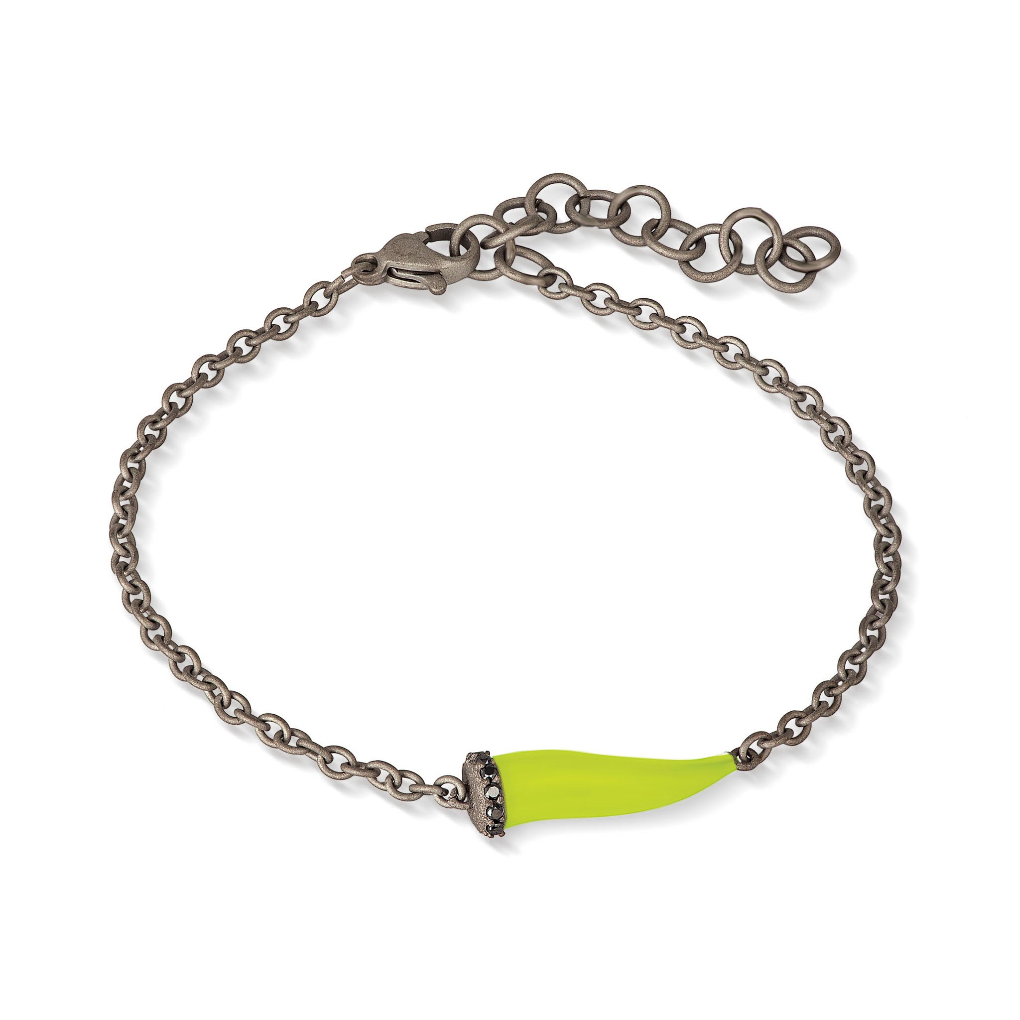 Bracelet CHARMS with CORNETTO SMALTATO Yellow FLUO IN Titanium, 5 BLACK and CATENA