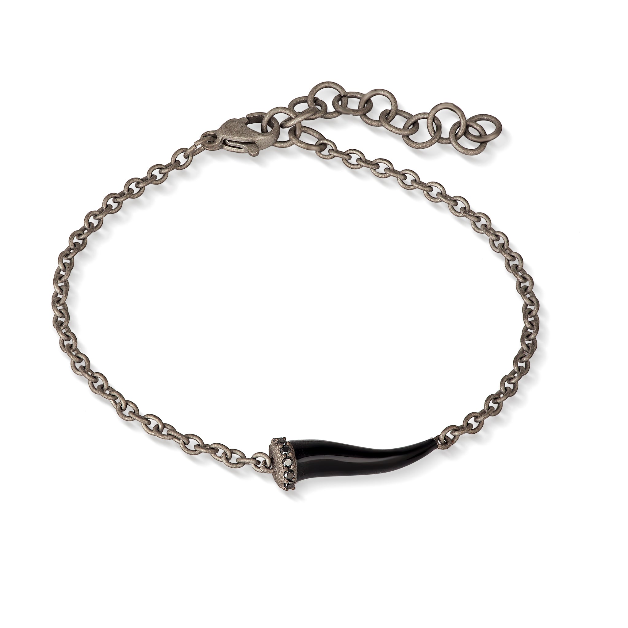 Bracelet CHARMS with CORNETTO SMALTATO NERO IN Titanium, 5 BLACK and CATENA