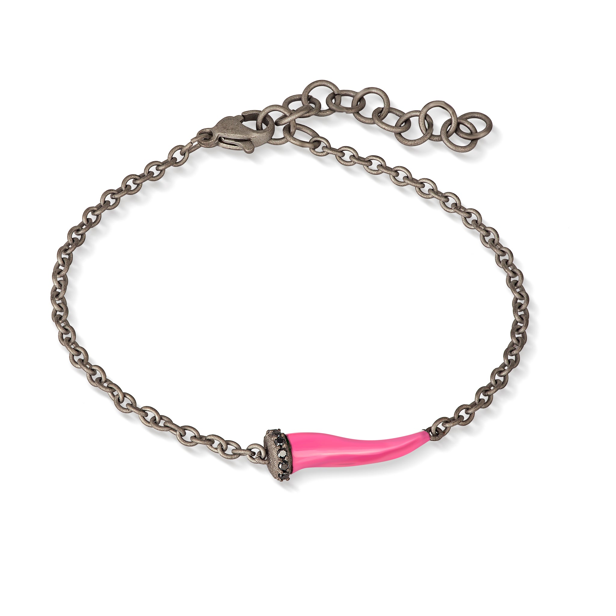 Bracelet CHARMS with CORNETTO SMALTATO Rose IN Titanium, 5 BLACK and CATENA