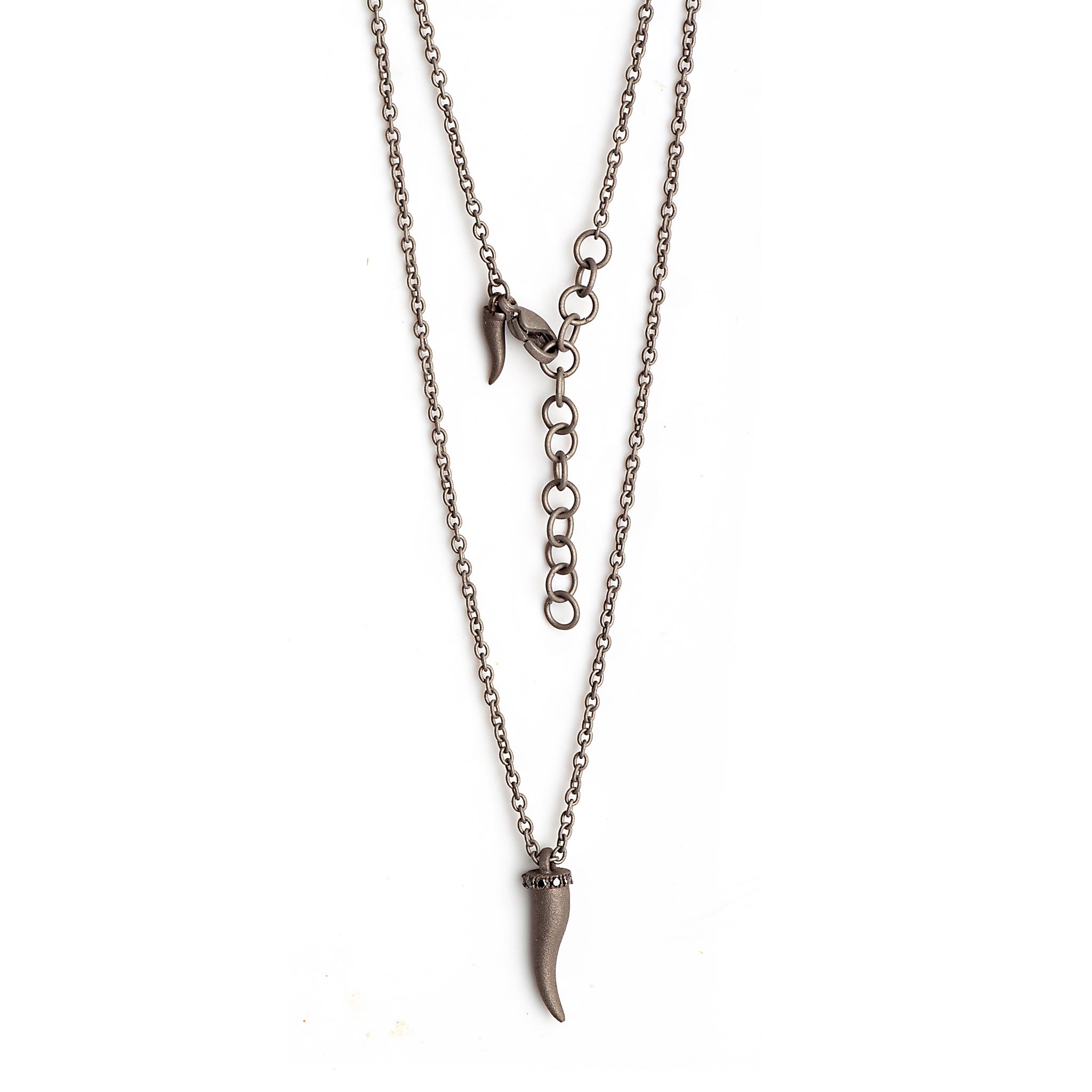 Necklace LINEA CHARMS with CORNETTO IN Titanium, 5 Diamonds BLACK and CATENA