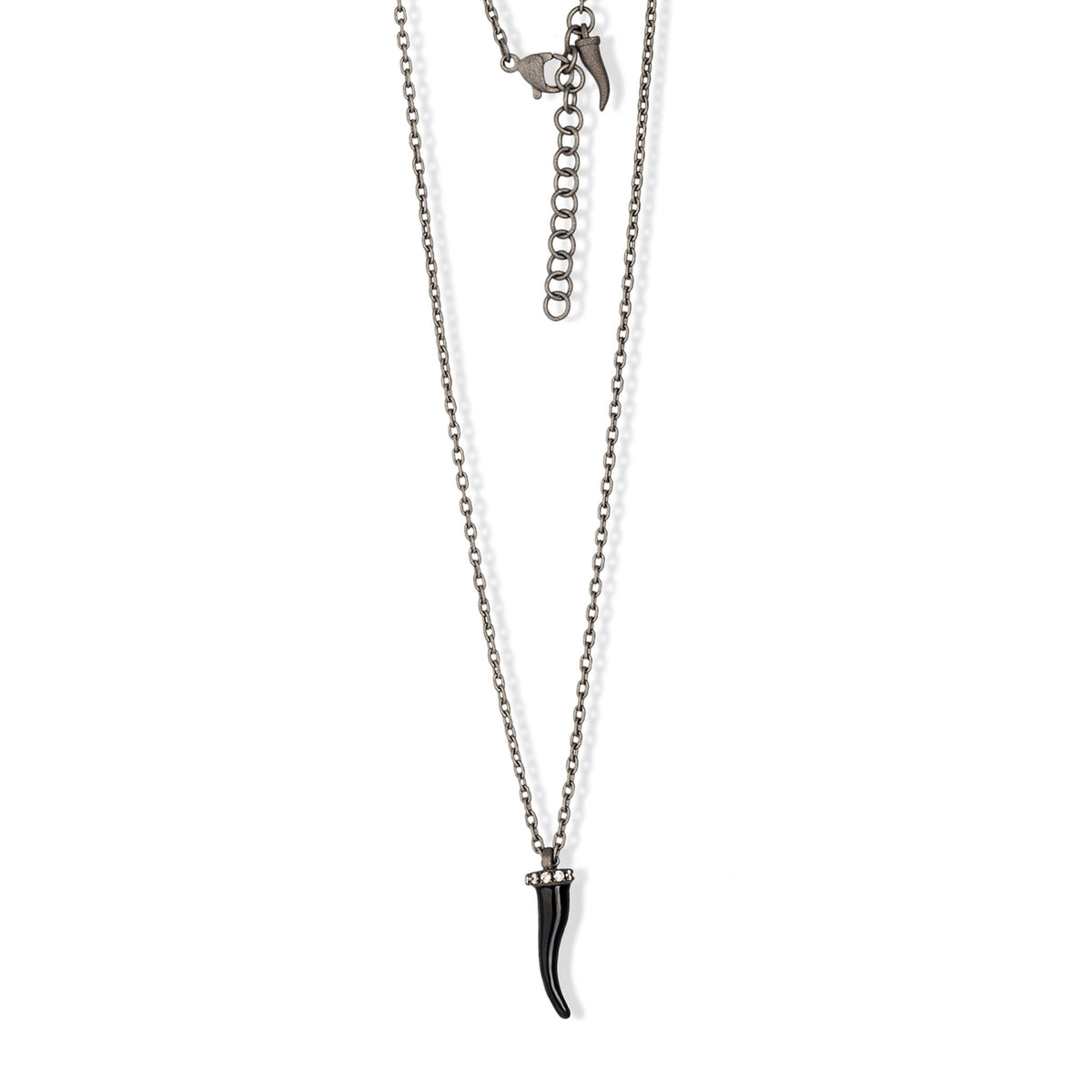 COLLANA LINEA CHARMS CON CORNETTO IN TITANIO SMALTATO NERO, 5 DIAMANTI WHITE E CATENA