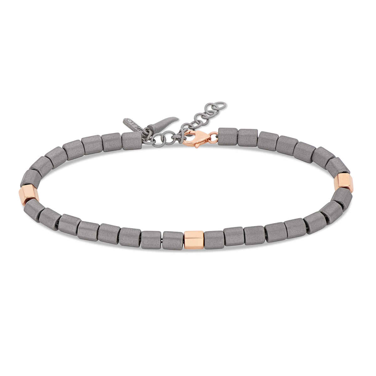 BRACCIALE UOMO CON ESAGONINI IN TITANIO, TRE ESAGONI IN ORO ROSSO 9 KT