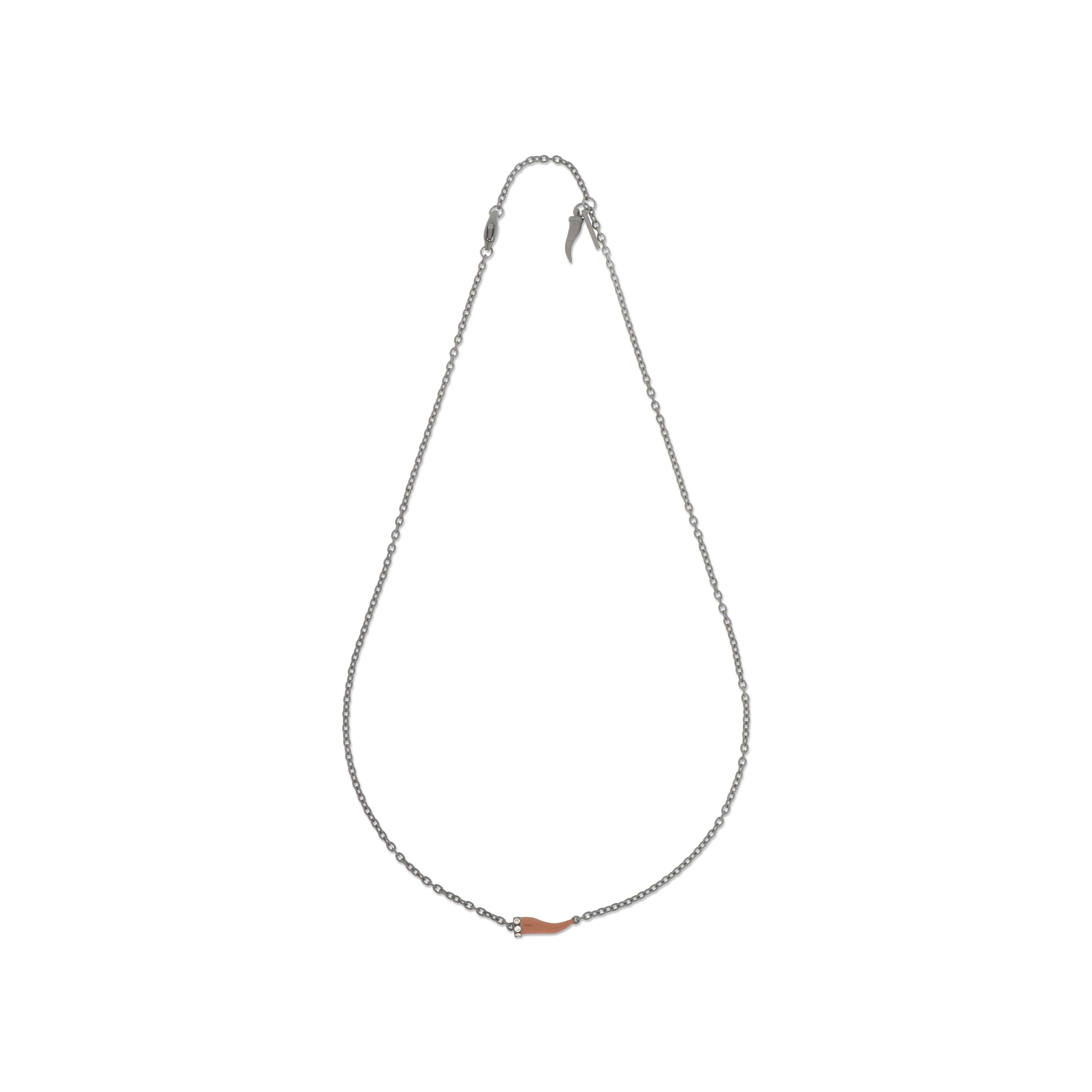 Necklace with CORNETTO PICCOLO IN Titanium SMALTATO MOCHA MOUSSE with 3 Diamonds BROWN