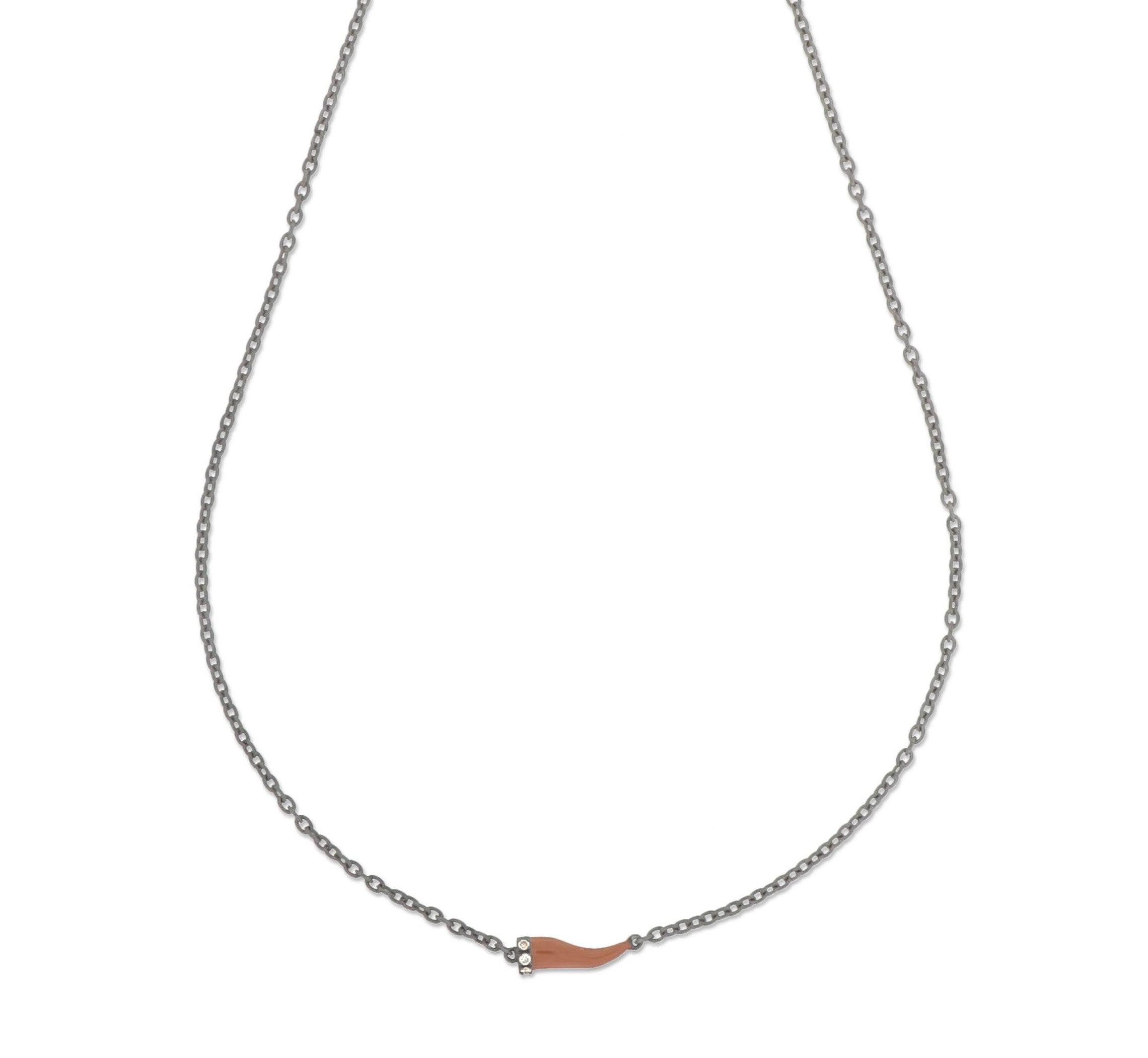 Necklace with CORNETTO PICCOLO IN Titanium SMALTATO MOCHA MOUSSE with 3 Diamonds BROWN