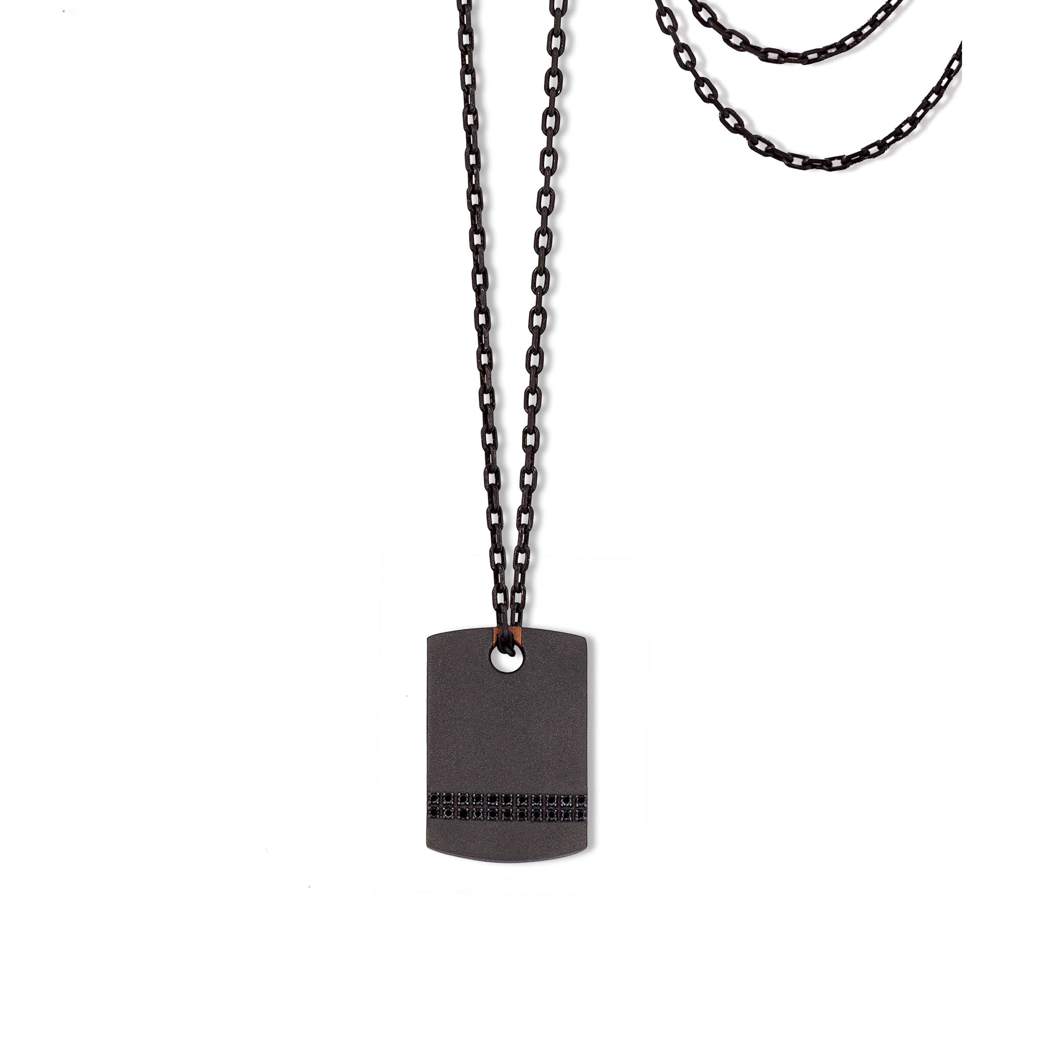 Necklace UOMO with TARGHETTA IN Titanium and Rose gold 18 KT , Rose gold 9 KT, 22 Diamonds BLACK and CATENA.