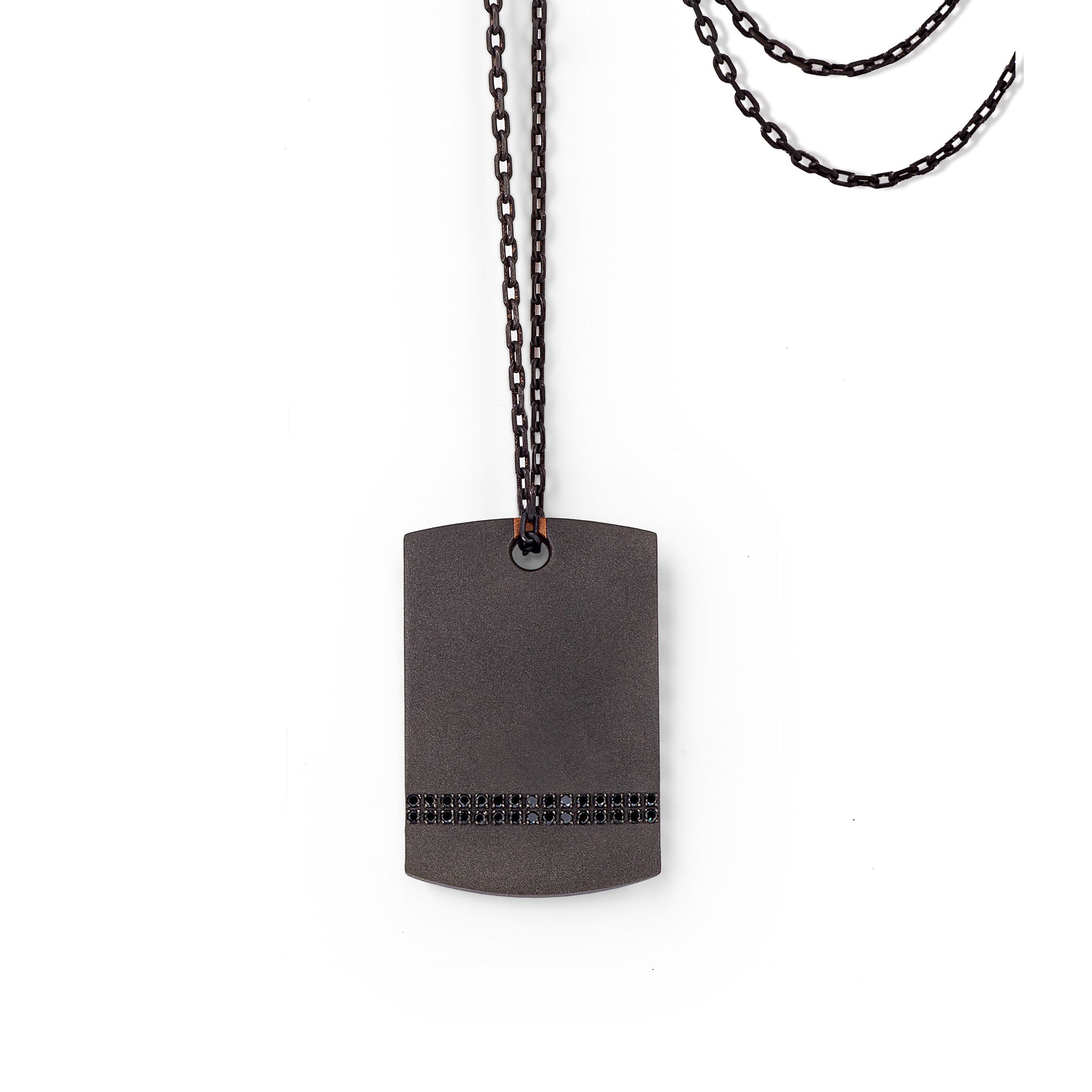 Necklace UOMO with TARGHETTA IN Titanium, Rose gold 18 KT, 30 Diamonds BLACK, Rose gold 9 KT and CATENA.