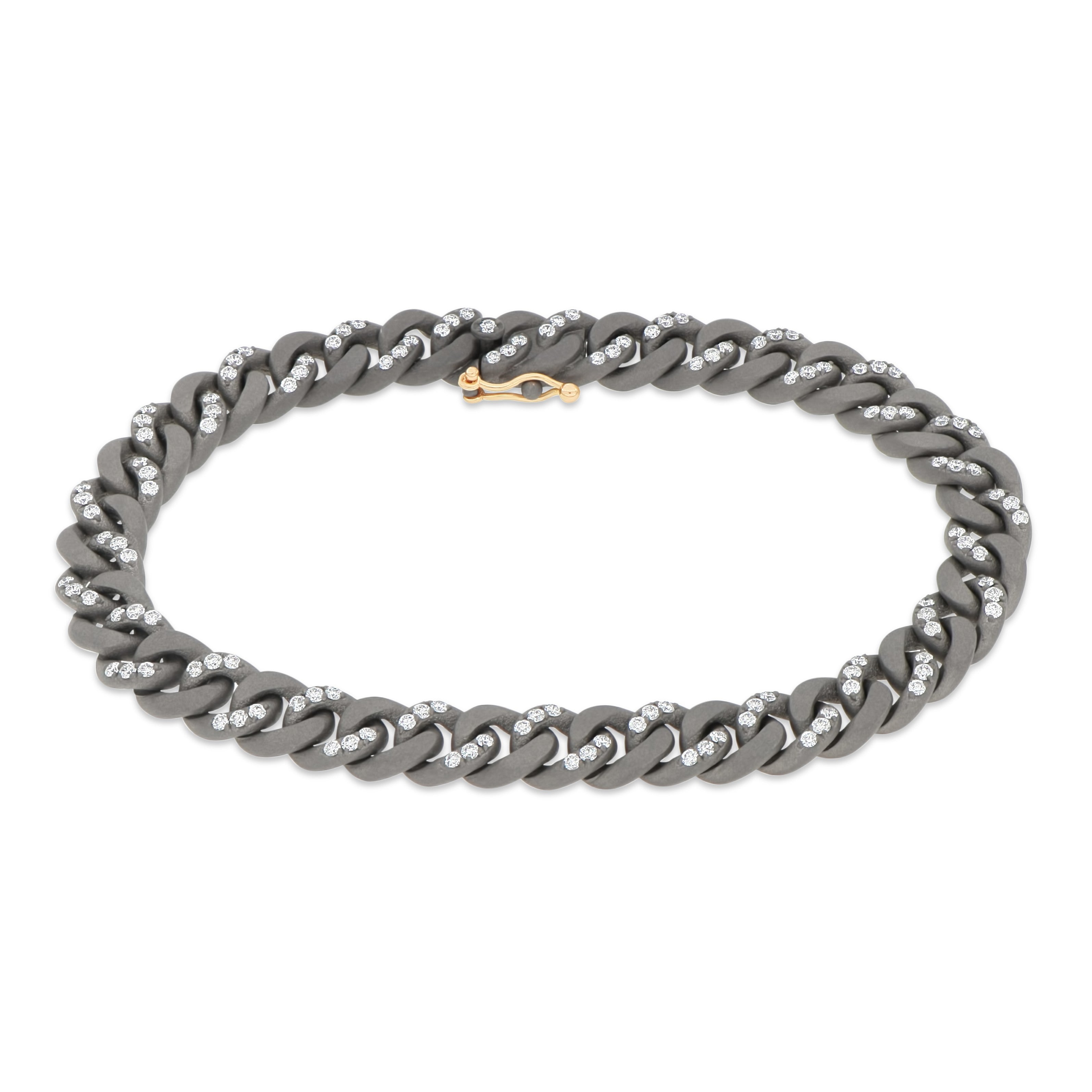 Bracelet GROUMETTE ALTERNATO IN Titanium with Diamonds WHITE and Gold 18 KT