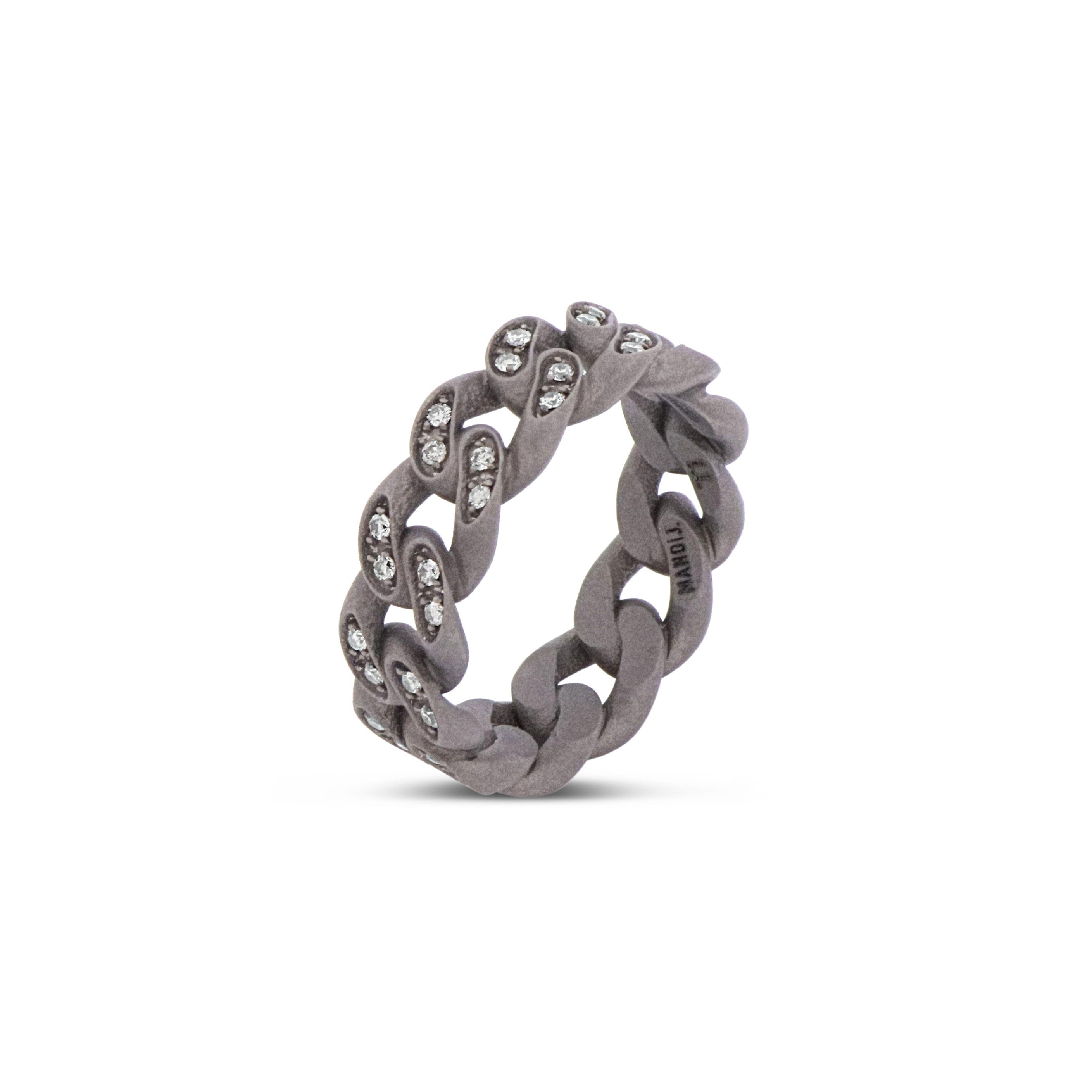 ANELLO UOMO IN TITANIO TUTTO INCASSATO CON DIAMANTI BROWN
