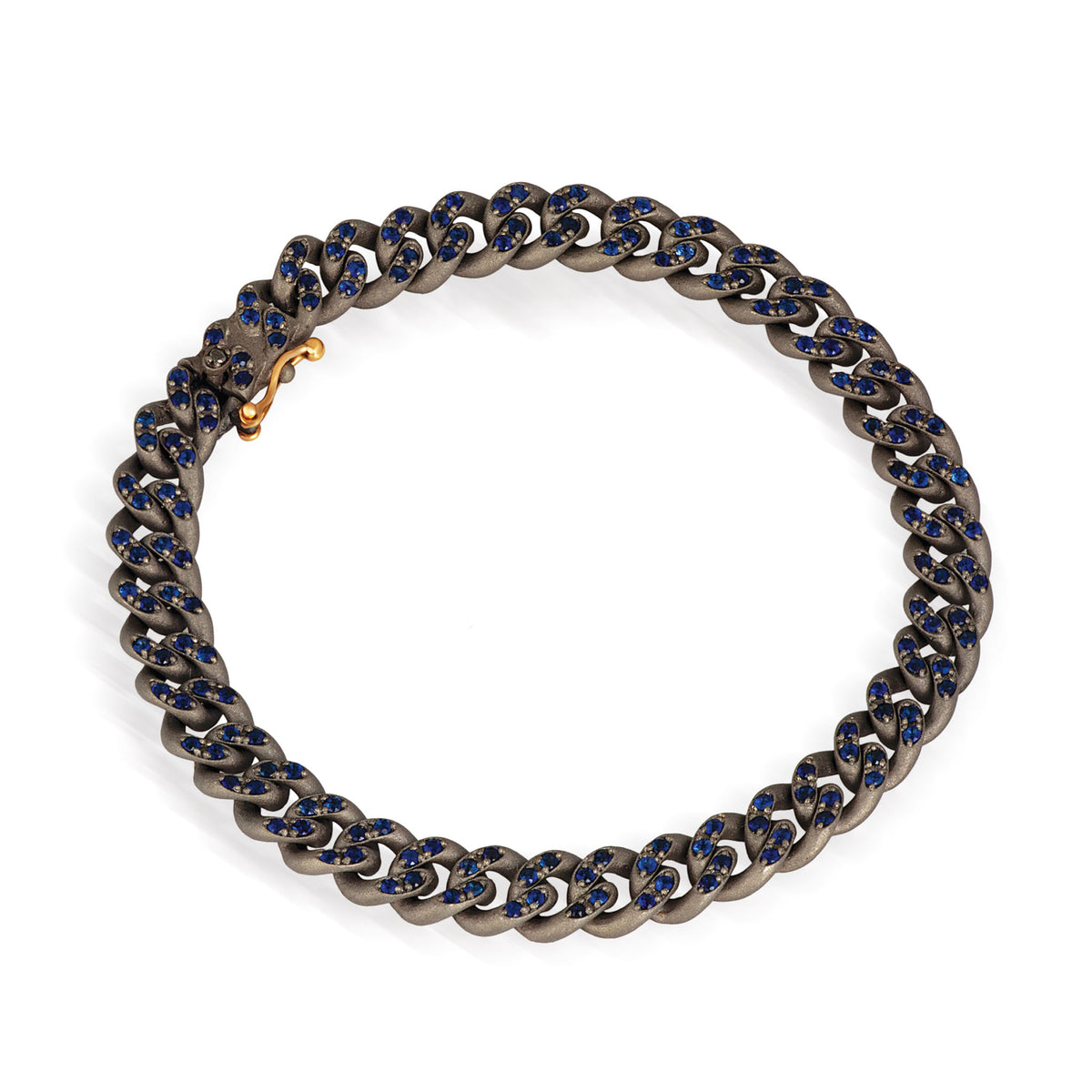 BRACCIALE UOMO LINEA GROUMETTE IN TITANIO, ZAFFIRI BLU E ORO ROSSO 18KT.