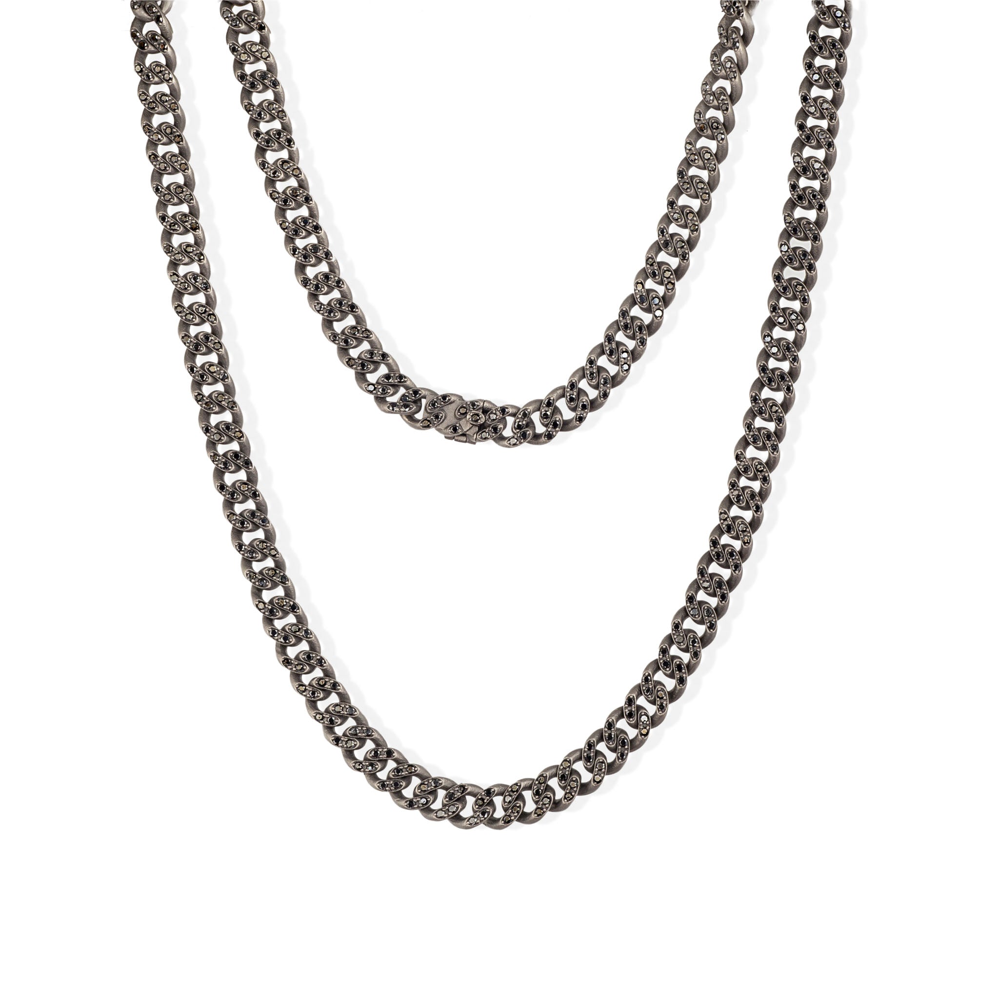 COLLANA DA UOMO CON MAGLIA GROUMETTE IN TITANIO TUTTA INCASSATA CON DIAMANTI BLACK
