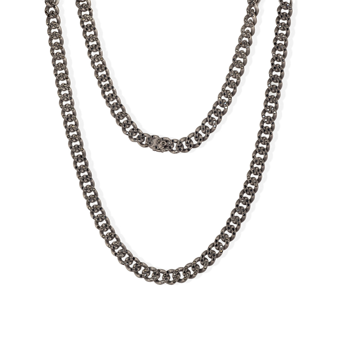 COLLANA DA UOMO CON MAGLIA GROUMETTE IN TITANIO TUTTA INCASSATA CON DIAMANTI BLACK
