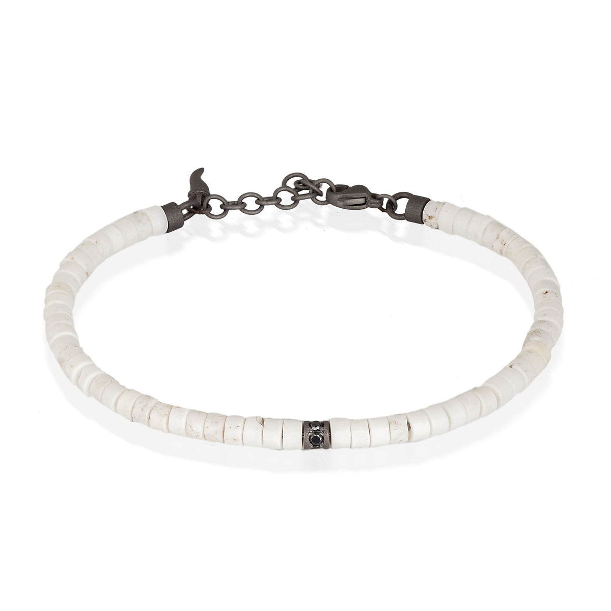 BRACCIALE UOMO DISCHETTI IN TITANIO, HOWLITE BIANCA E DIAMANTI BLACK DA 3 PUNTI