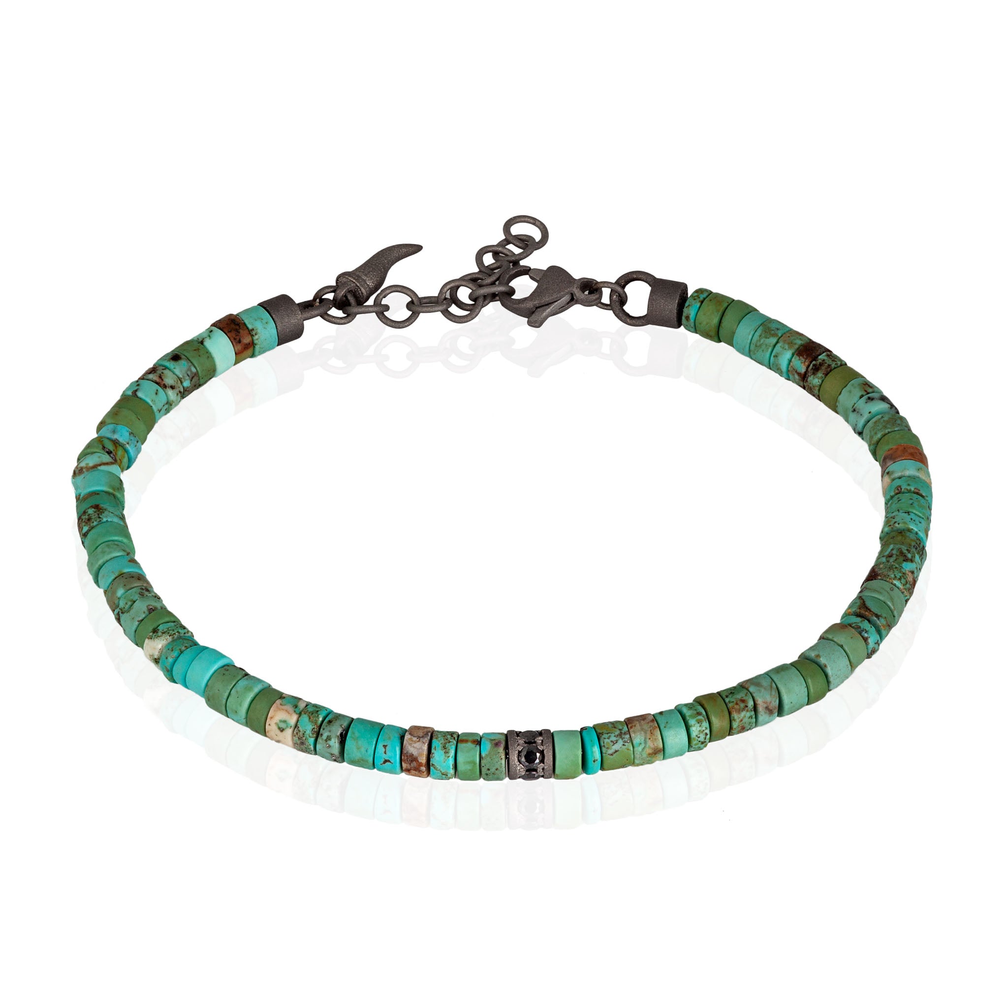 Bracelet UOMO DISCHETTI IN Titanium, HOWLITE TURCHESE and Diamonds BLACK by 3 PUNTI