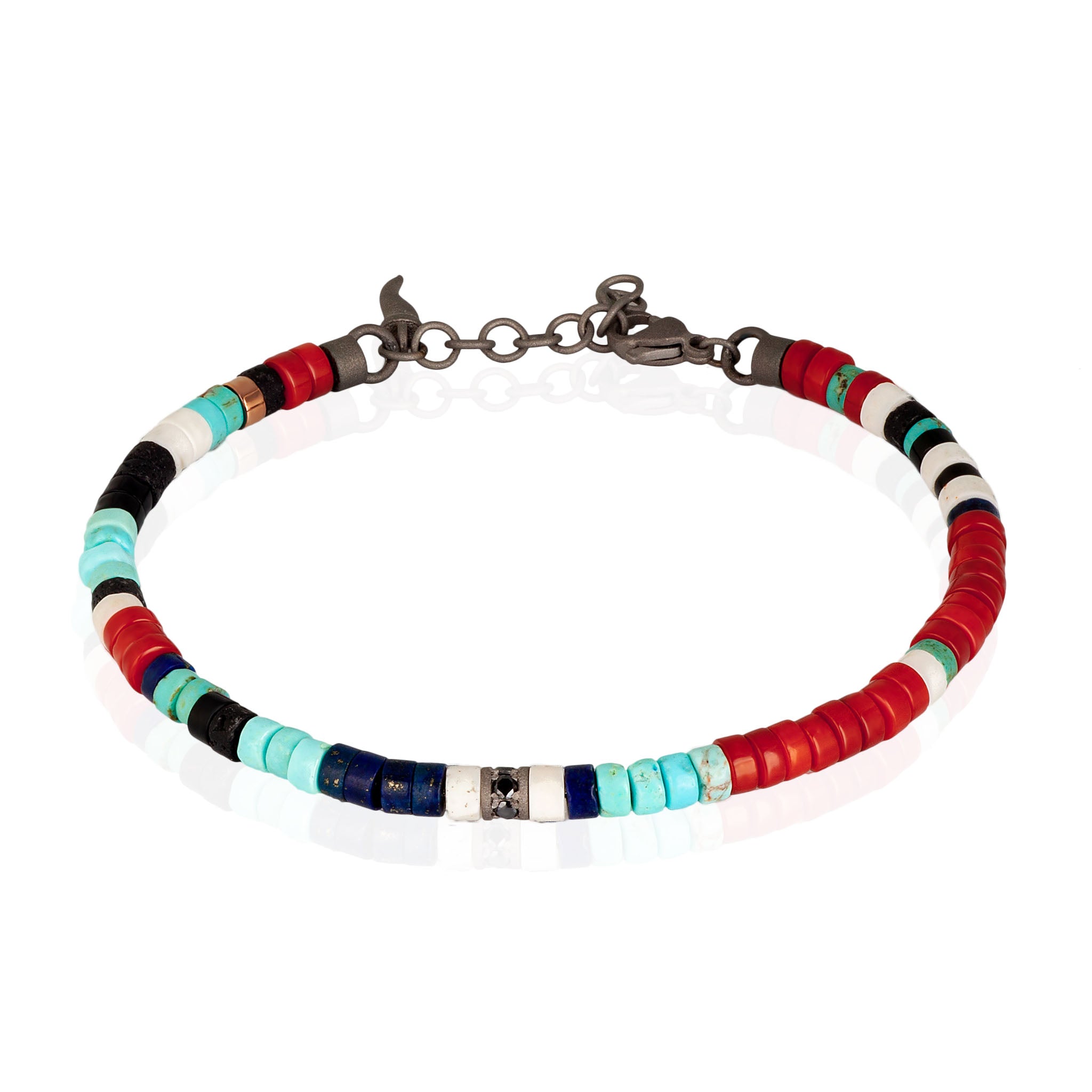BRACCIALE UOMO DISCHETTI IN TITANIO, PIETRE DURE E DIAMANTI BLACK DA 3 PUNTI