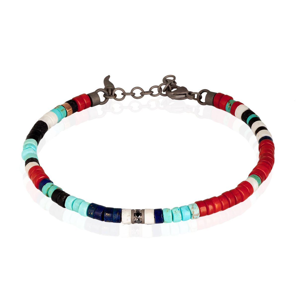BRACCIALE UOMO DISCHETTI IN TITANIO, PIETRE DURE E DIAMANTI BLACK DA 3 PUNTI