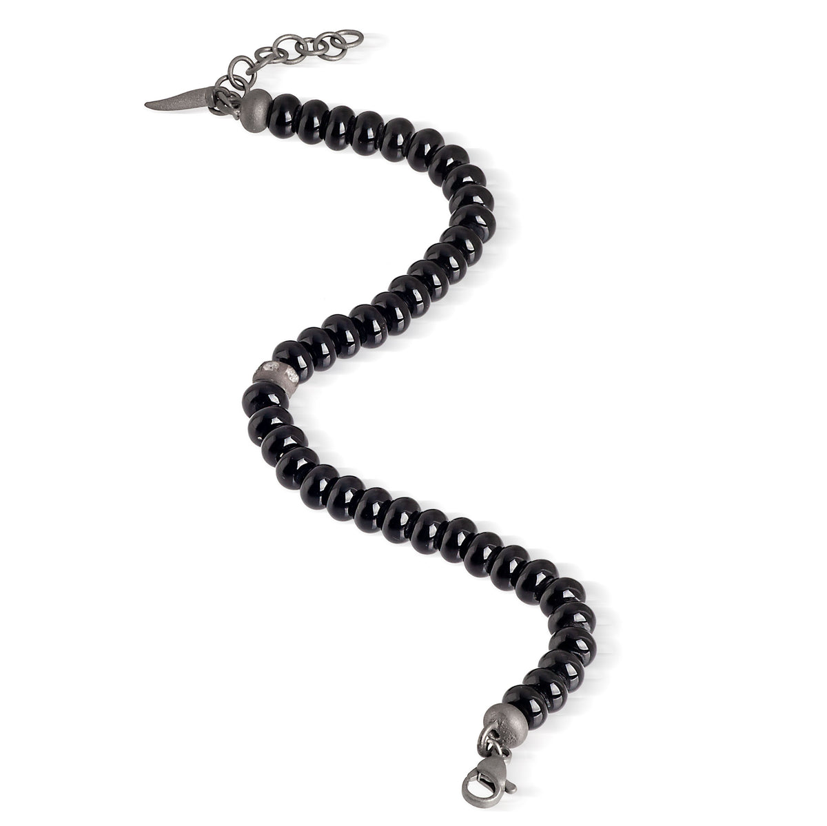 BRACCIALE UOMO SFERE IN TITANIO, ONICE LUCIDA E DIAMANTI WHITE 3 PUNTI